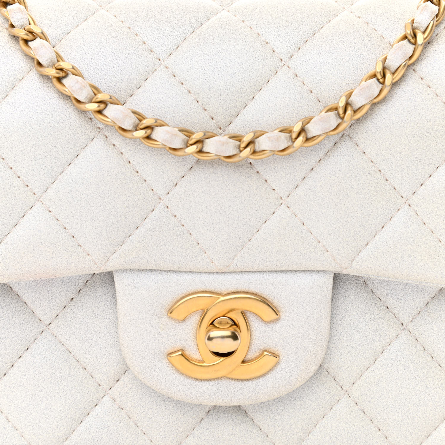 NMIridescent Caviar Quilted Mini Top Handle Rectangular Flap White