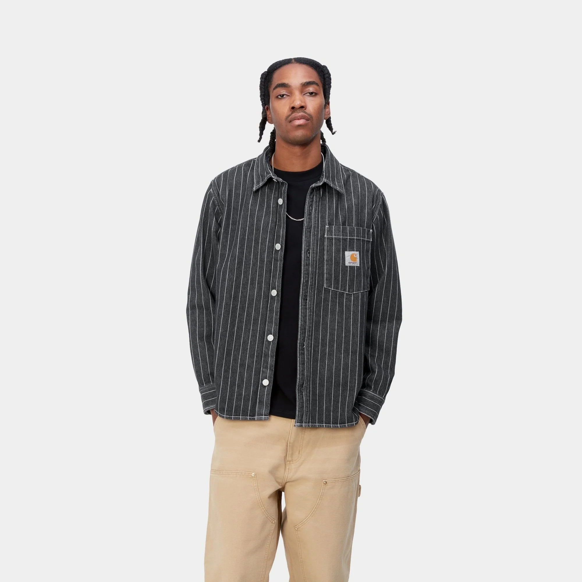 NMOrlean Stripe Shirt Jacket | Black / White (stone washed)