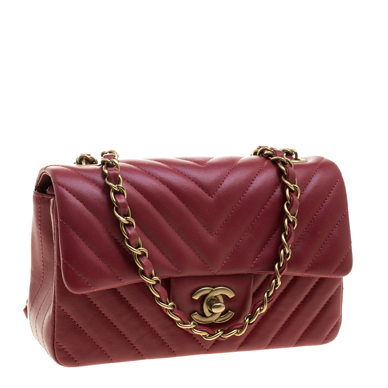 NMDark Red Chevron Leather New Mini Classic Flap Bag