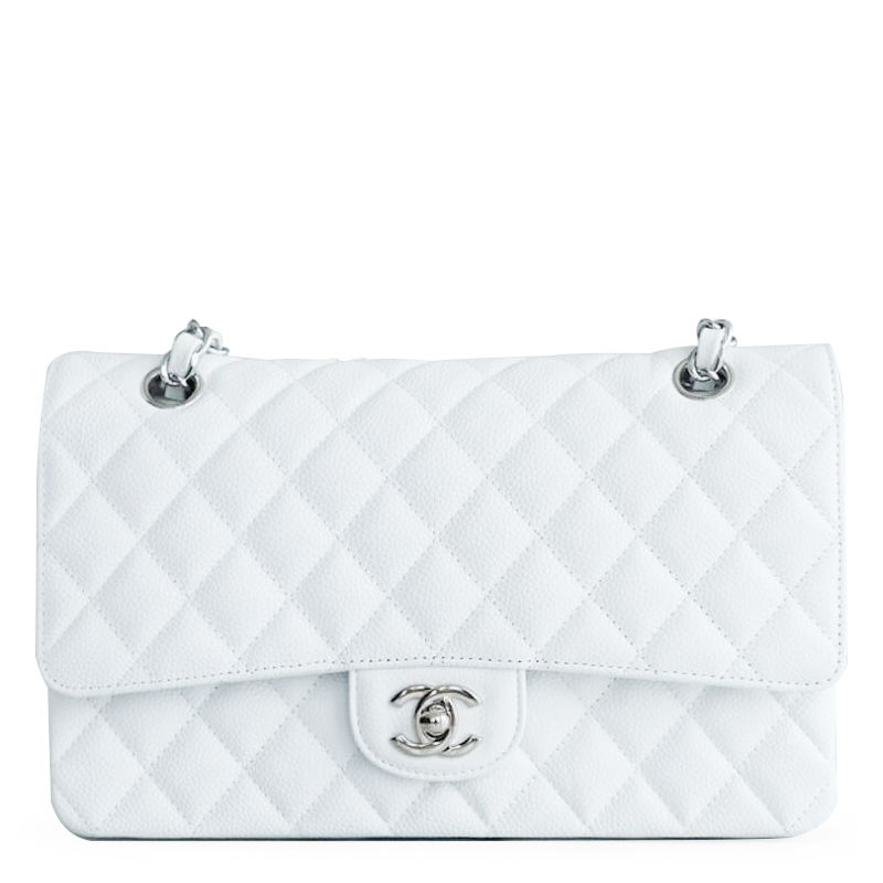 NMCaviar Quilted Medium Double Flap White