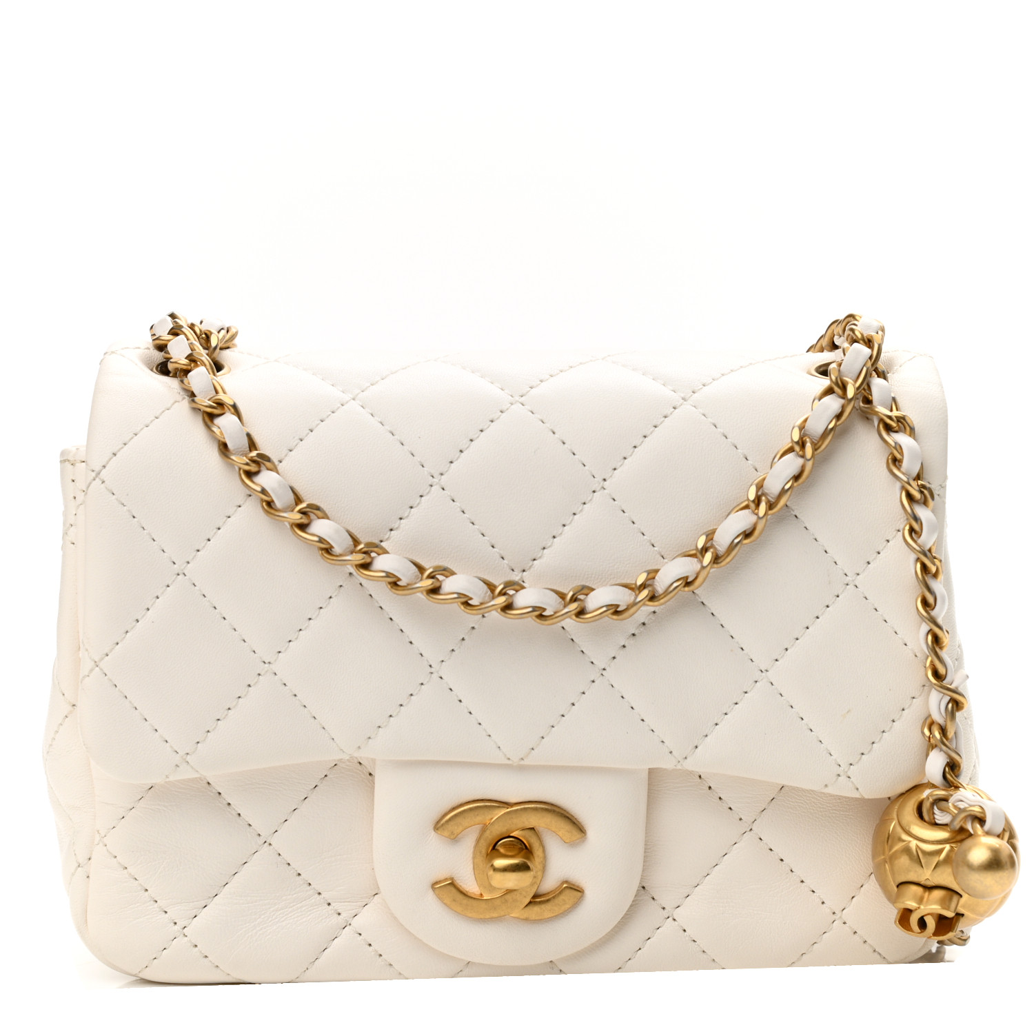 NMLambskin Quilted CC Pearl Crush Mini Flap White