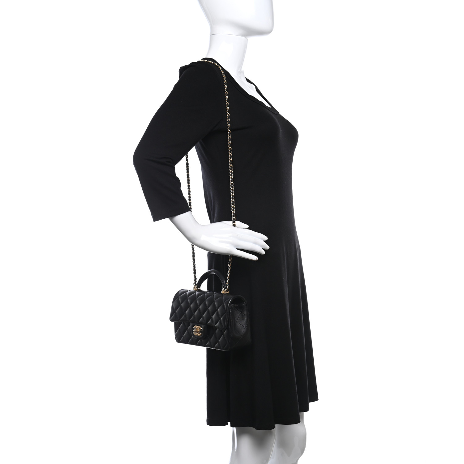 NMLambskin Quilted Mini Top Handle Rectangular Flap Black