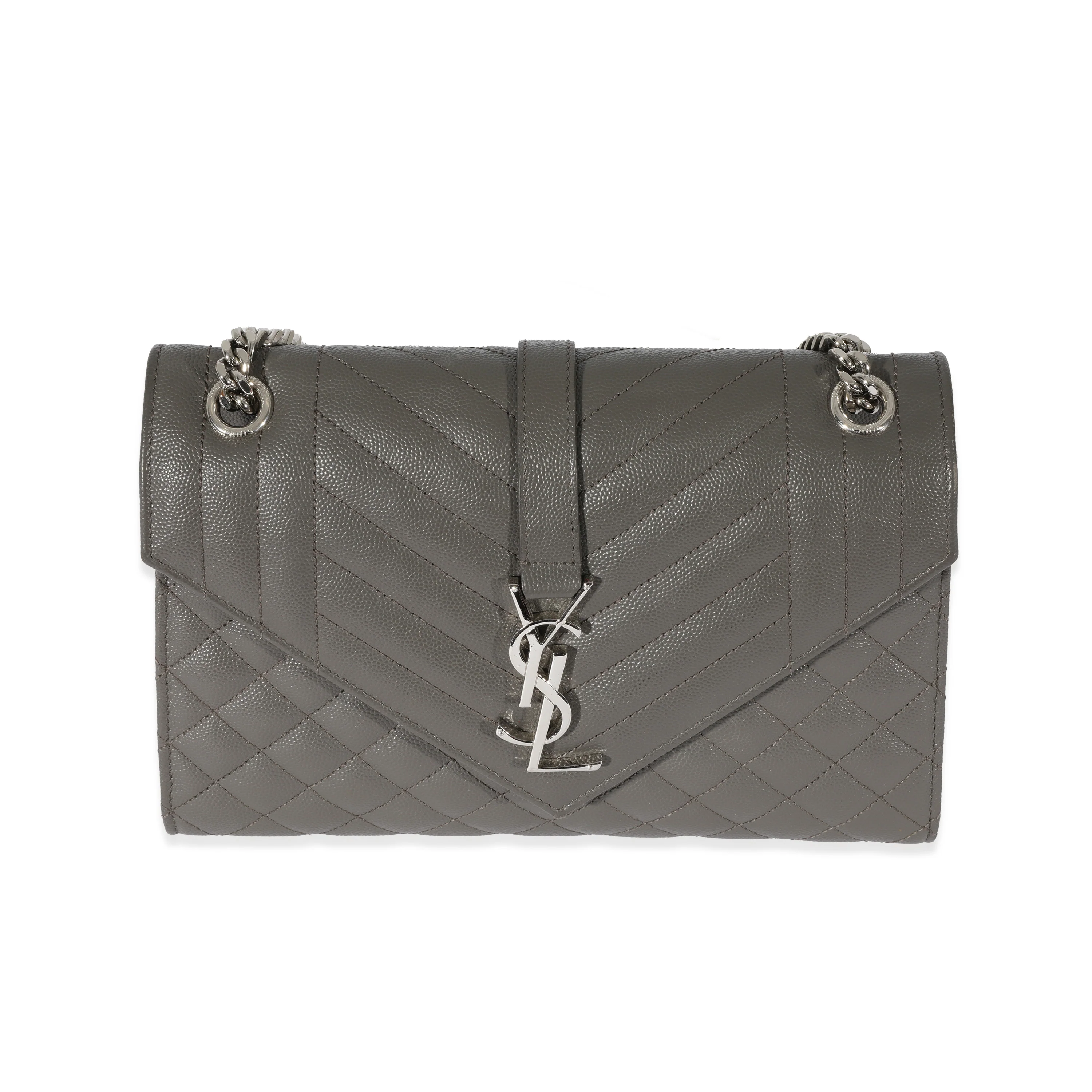 NMSaint Laurent Grey Grain De Poudre Medium Envelope In Mix Flap Bag