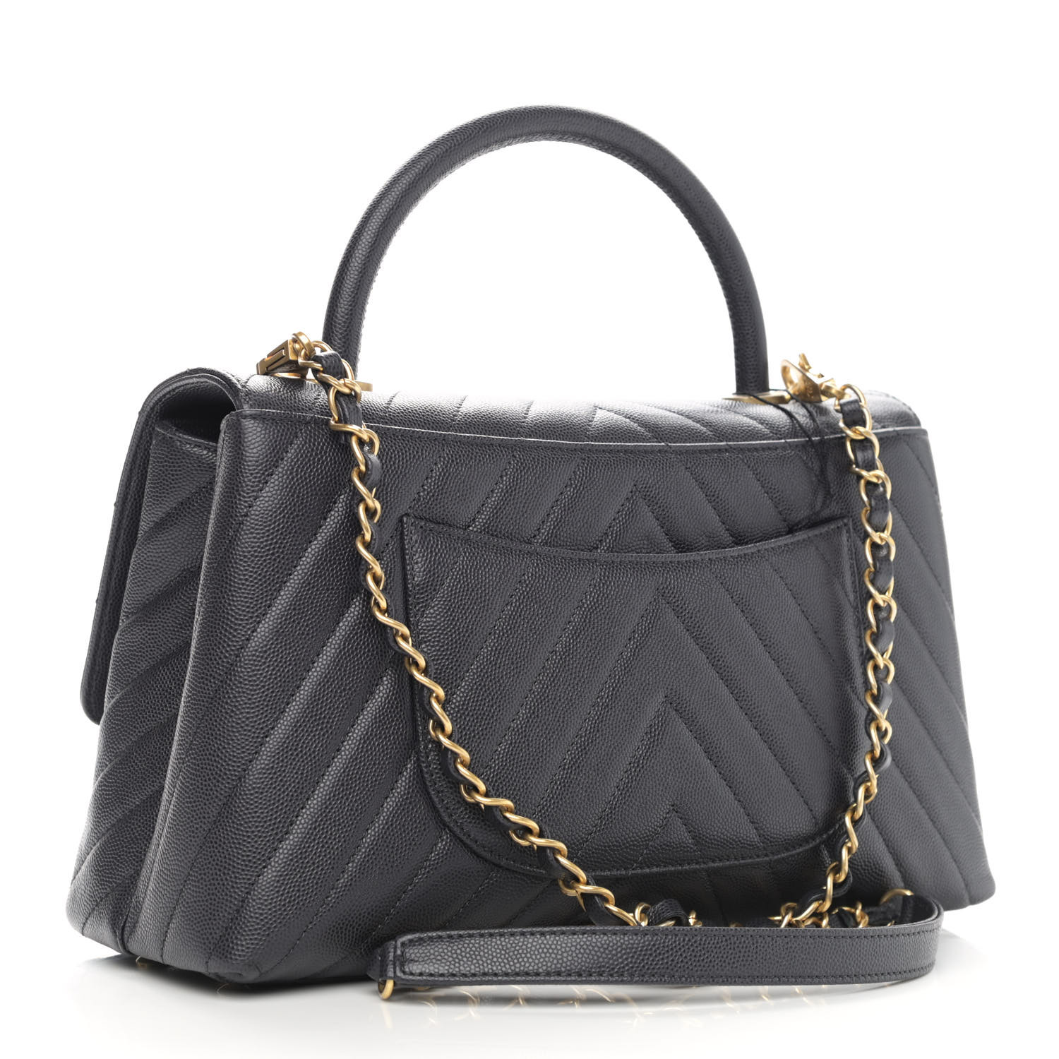 NMCaviar Chevron Quilted Small Coco Handle Flap Dark Grey