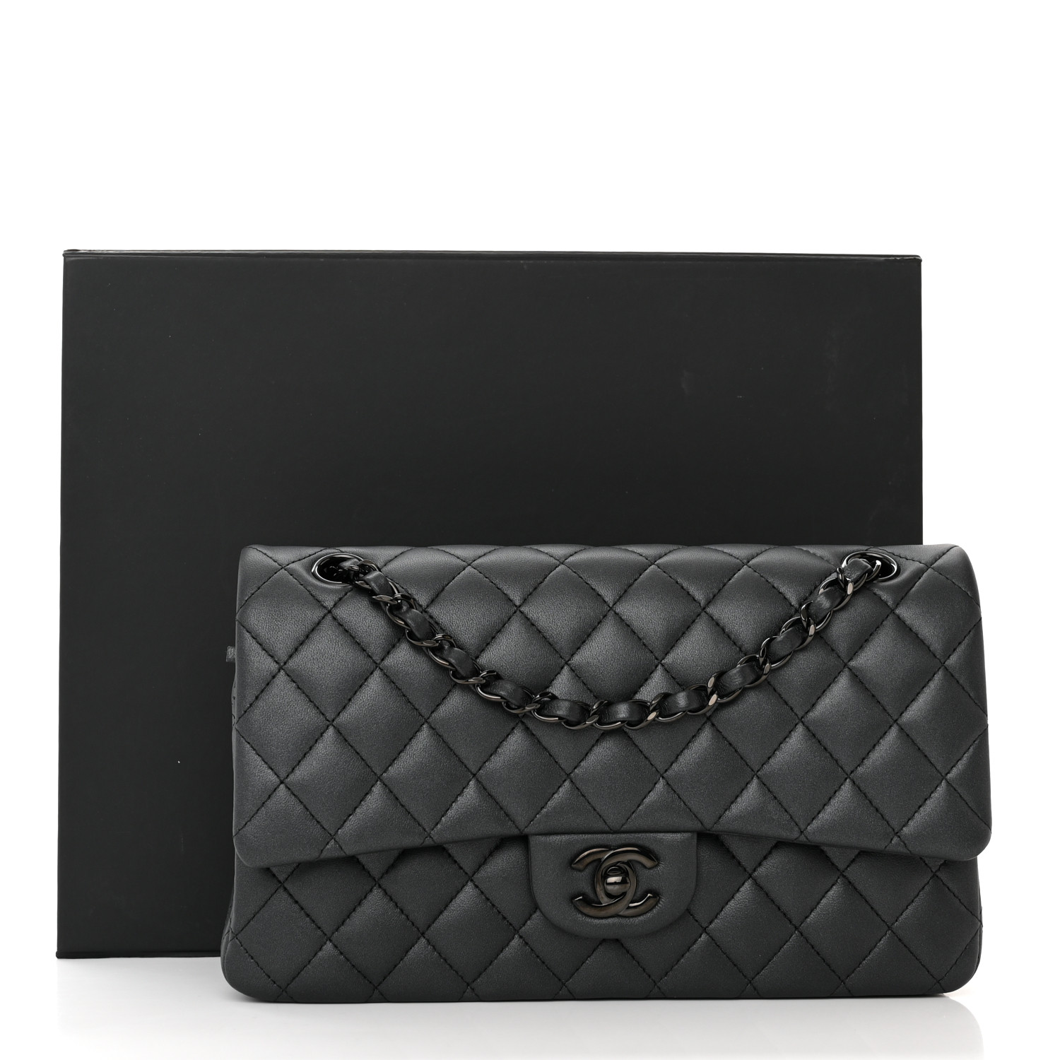 NMLambskin Quilted Medium Double Flap So Black
