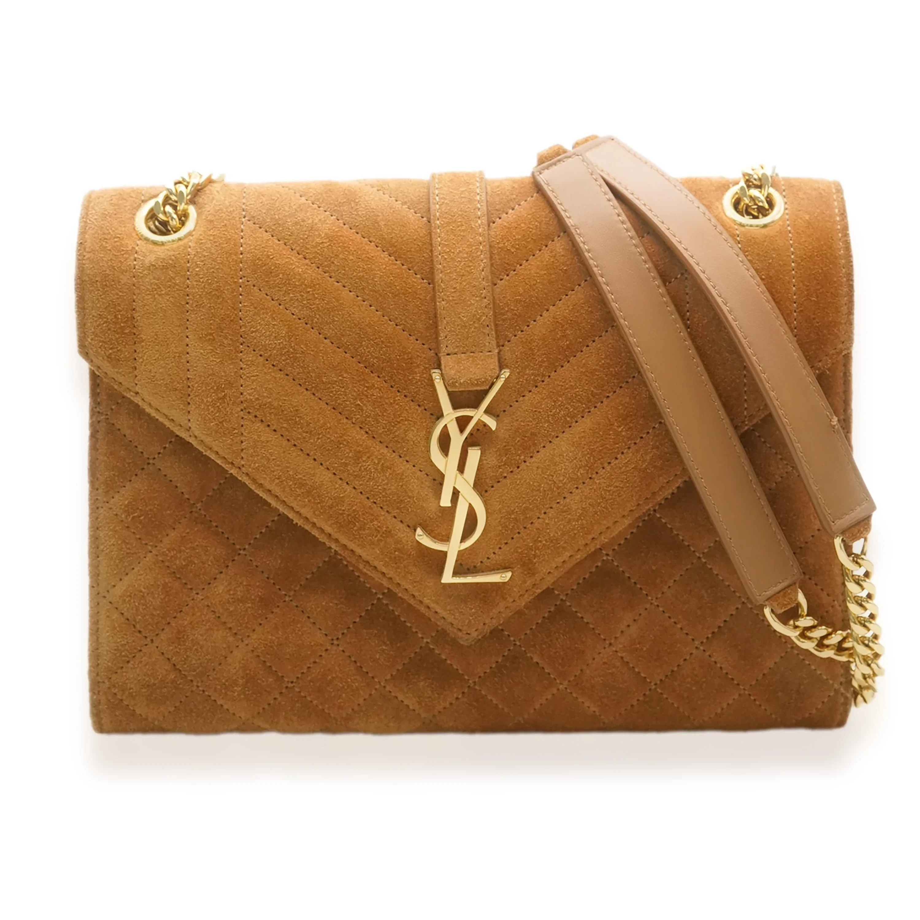 NMSaint Laurent Brown Suede Tri Quilt Envelope Flap Chain Bag