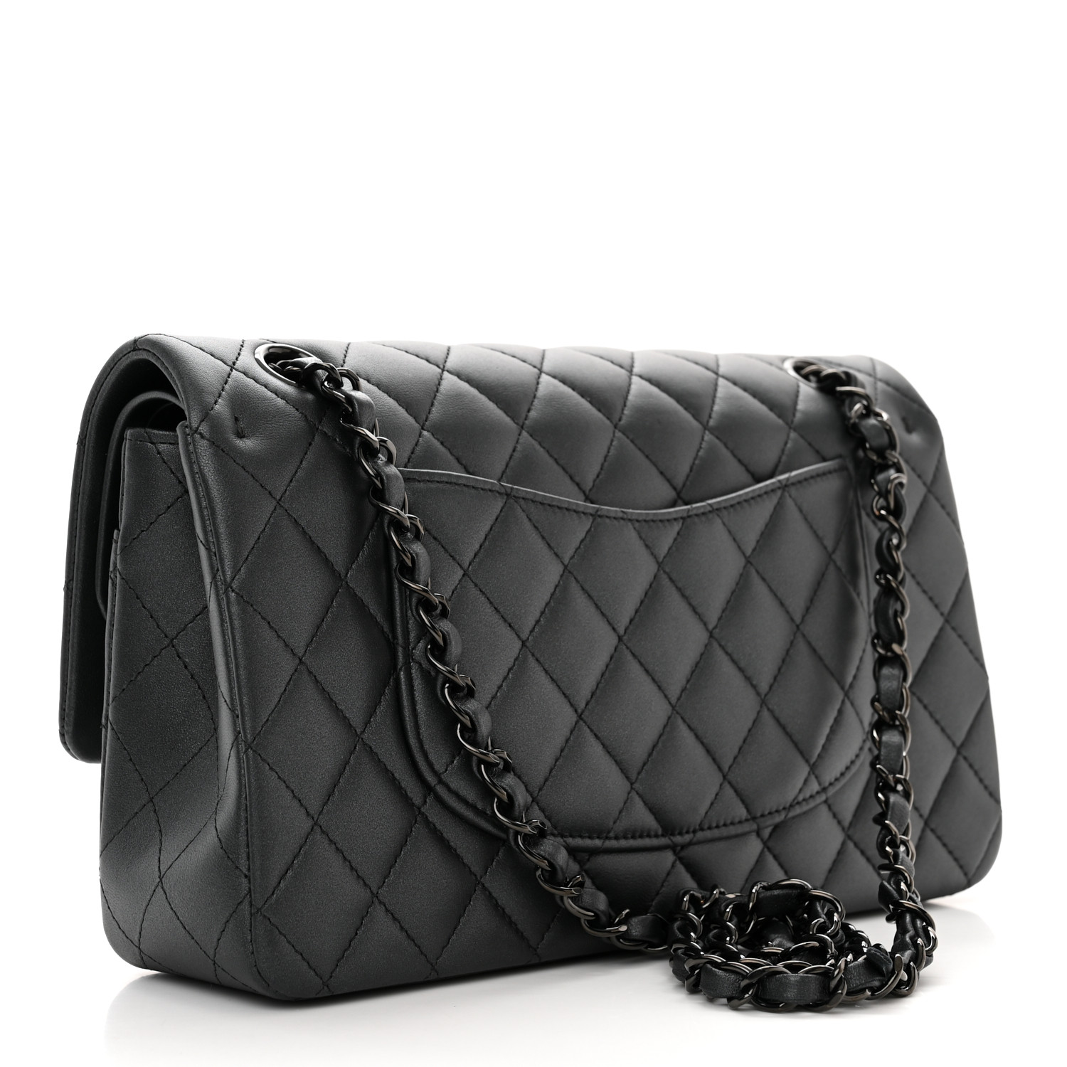 NMLambskin Quilted Medium Double Flap So Black