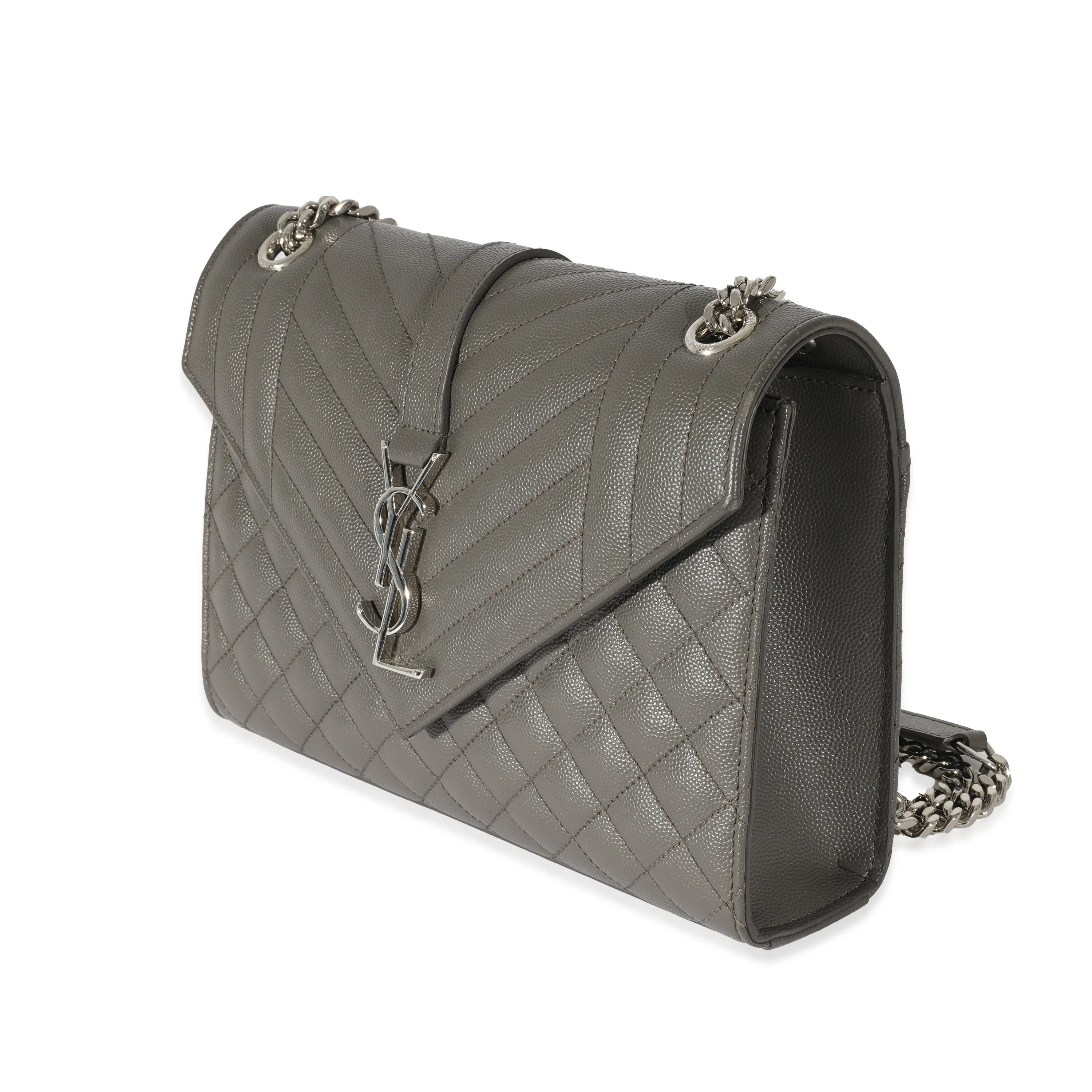 NMSaint Laurent Grey Grain De Poudre Medium Envelope In Mix Flap Bag