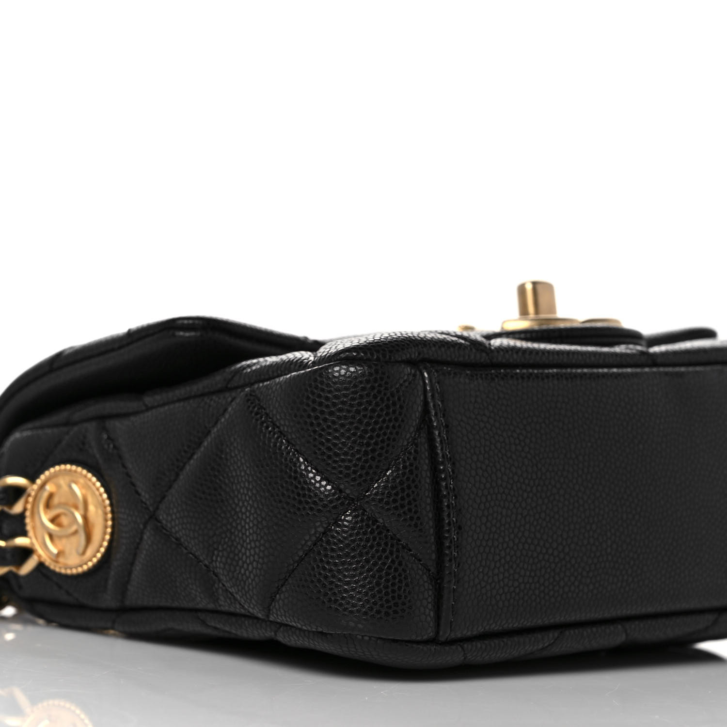 NMCHANEL Caviar Quilted Mini Twist Your Buttons Flap Black