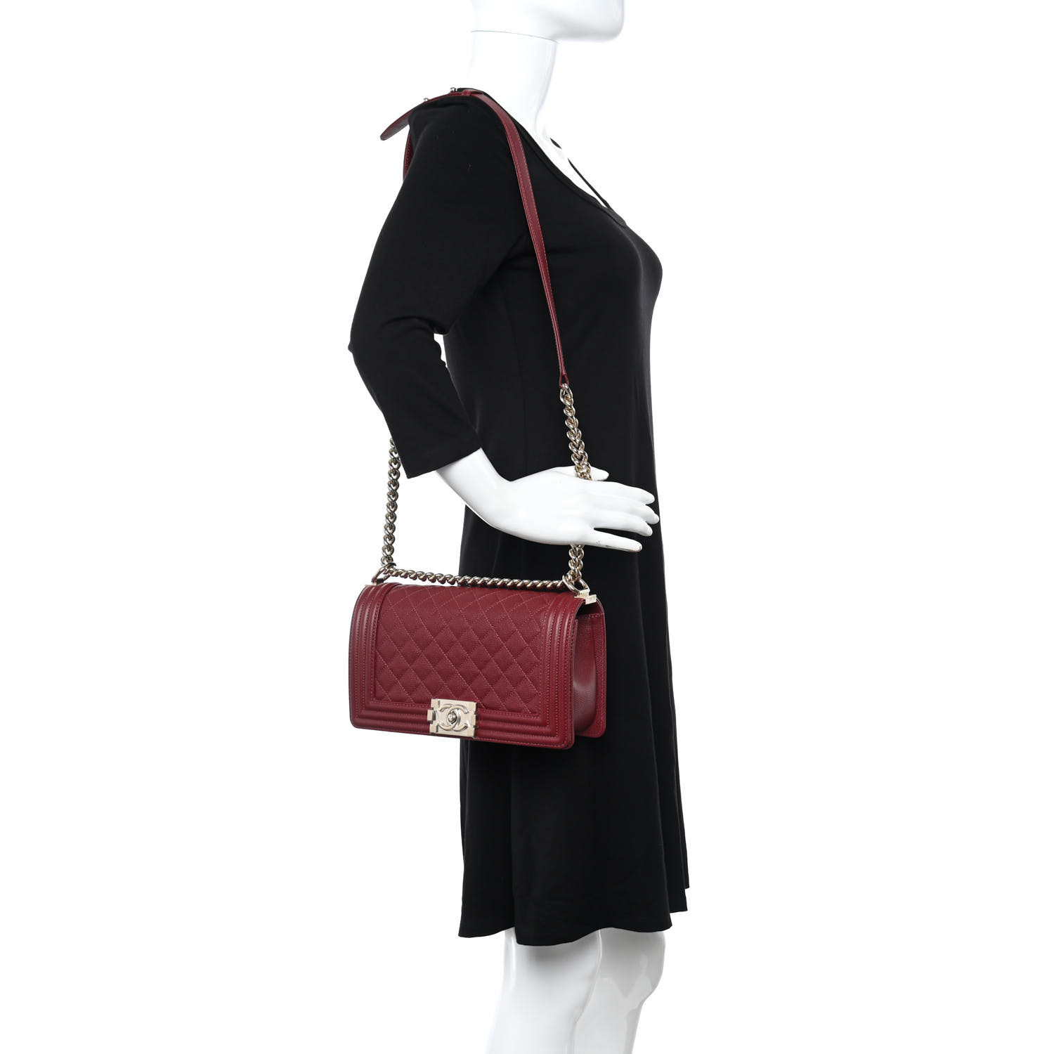 NMCaviar Quilted Medium Boy Flap Burgundy