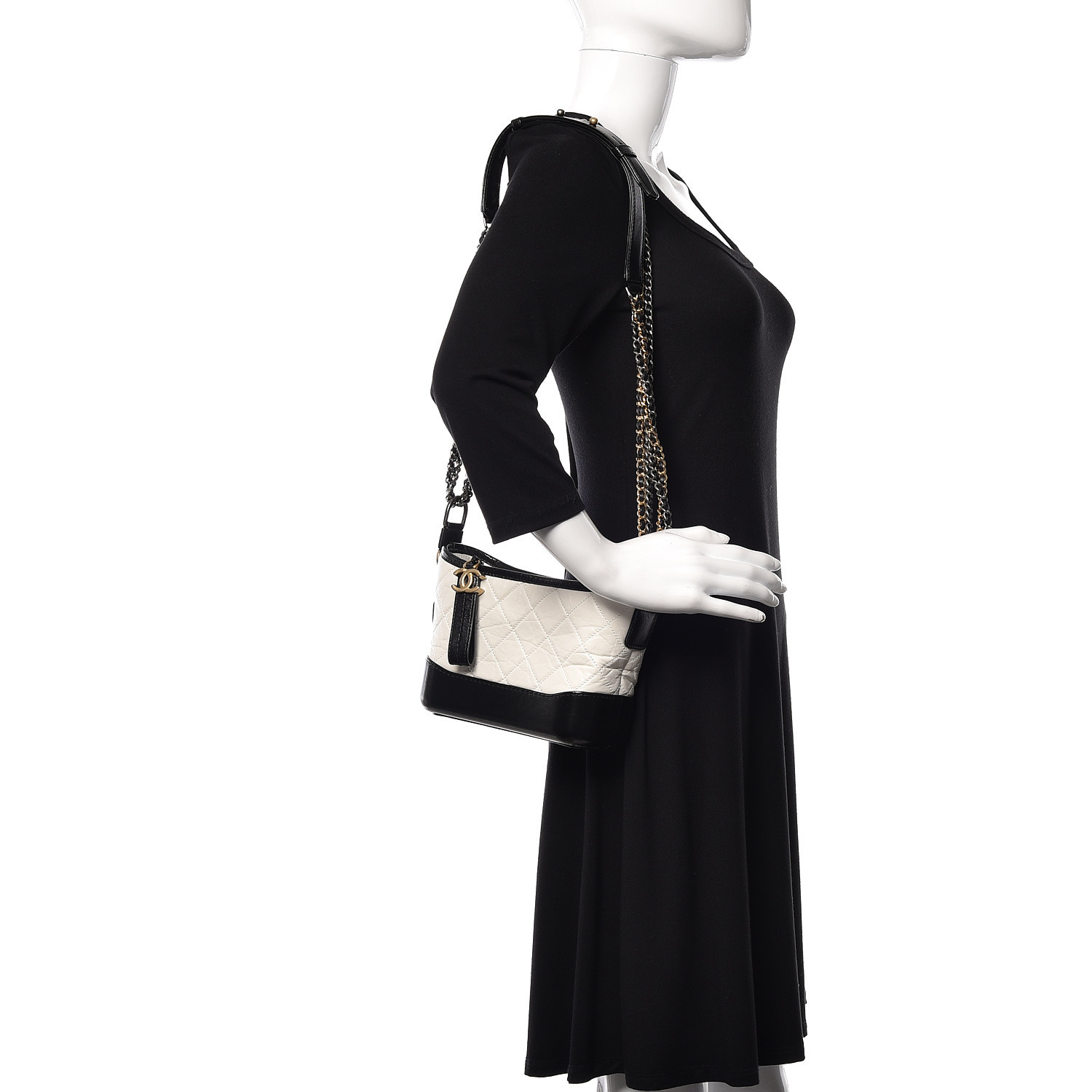 NMAged Calfskin Quilted Small Gabrielle Hobo Black White