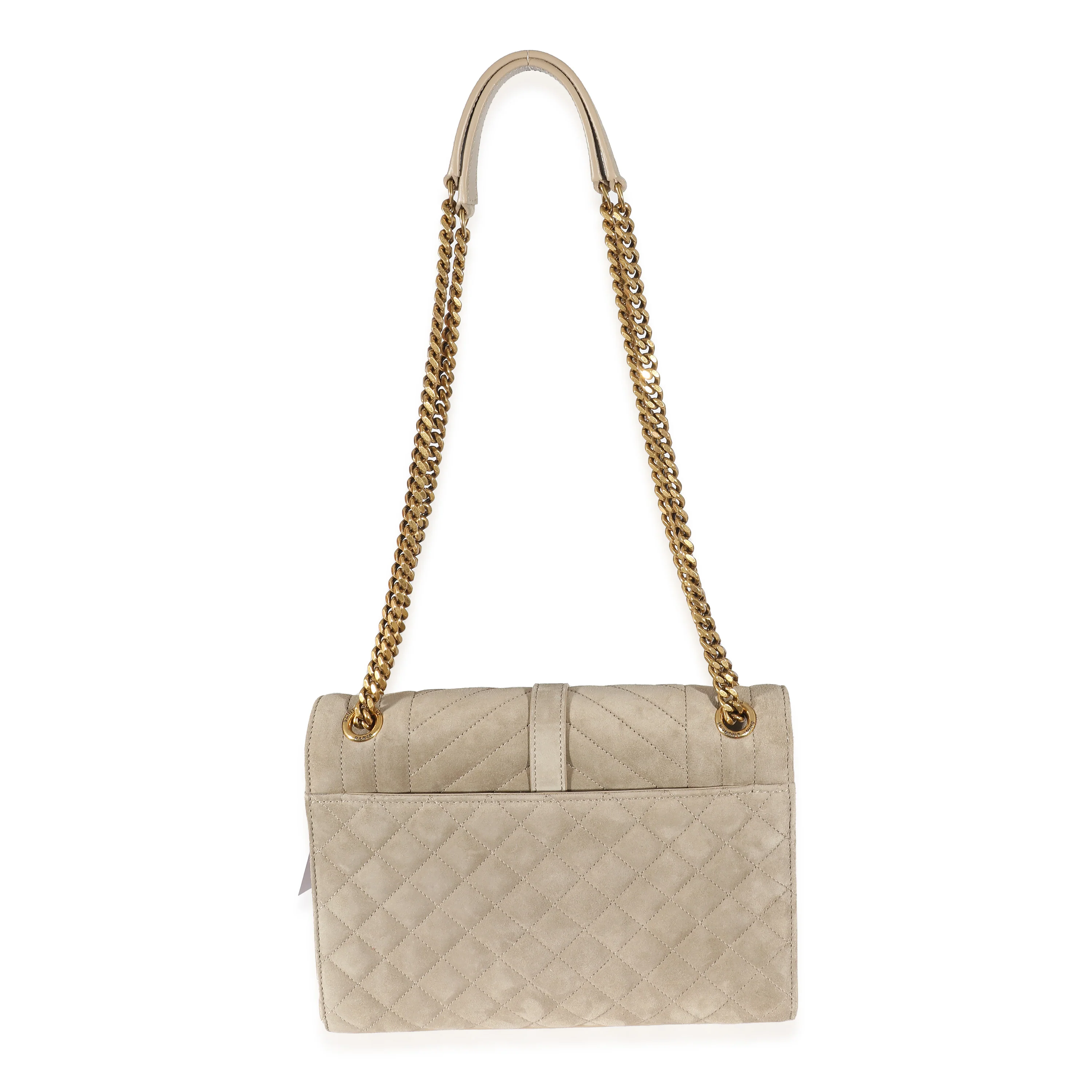NMSaint Laurent Beige Suede Mixed Matelasse Triquilt Medium Monogram Envelope Satc