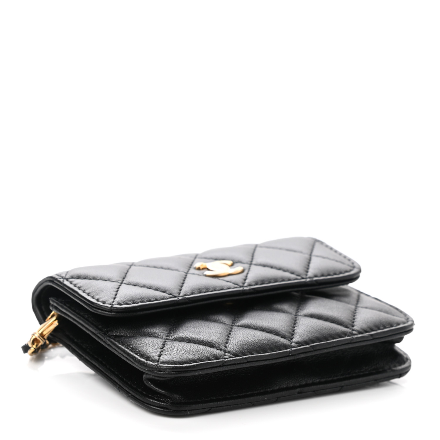 NMLambskin Quilted Pearl Crush Flap With Chain Black