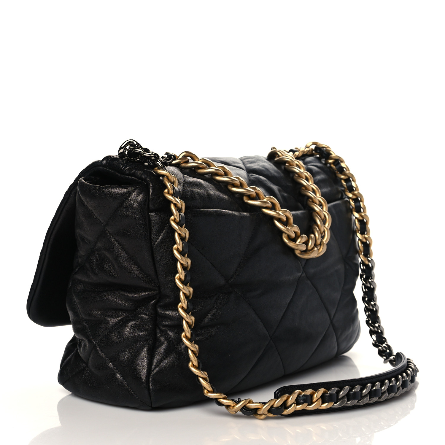 NMLambskin Quilted Maxi Chanel 19 Flap Black