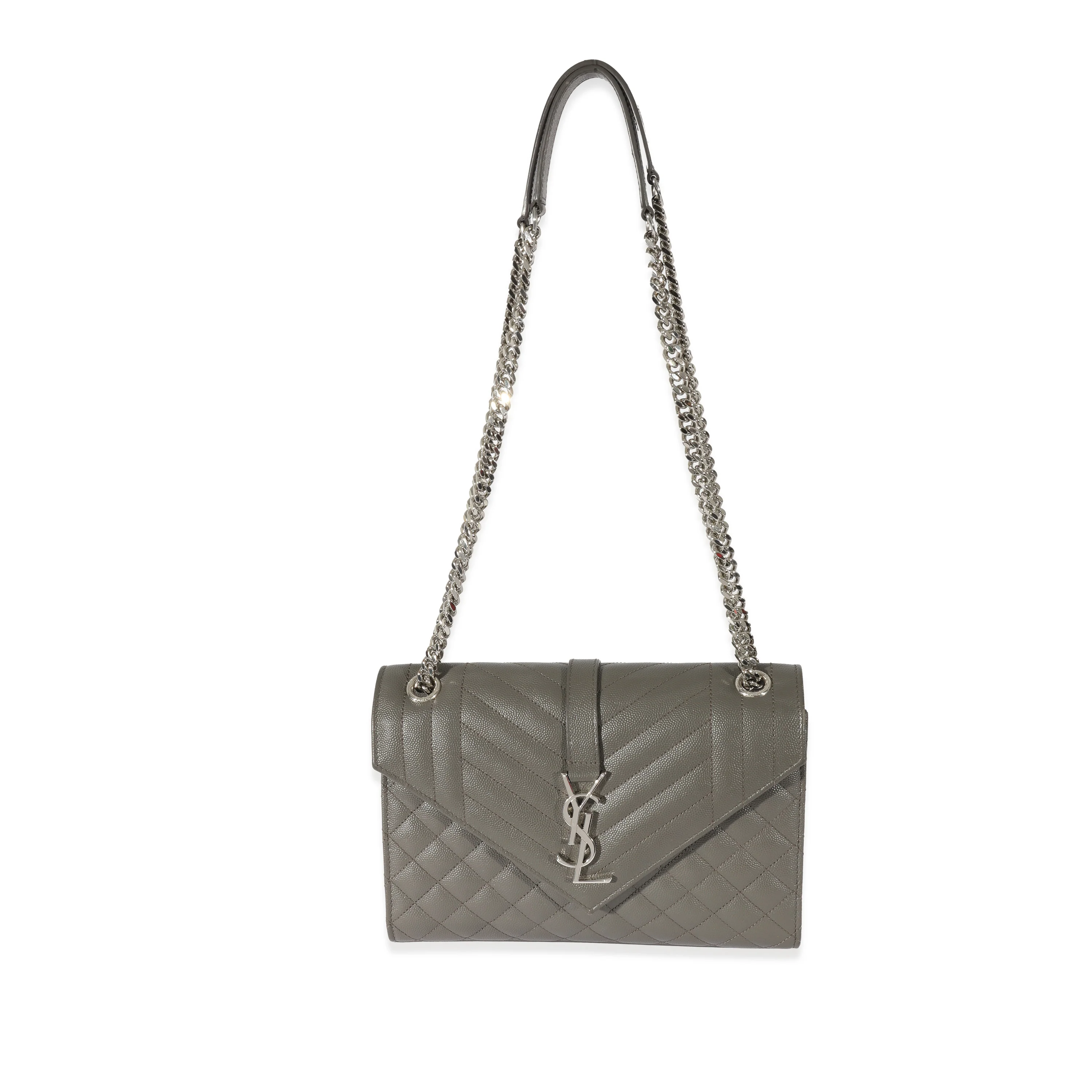 NMSaint Laurent Grey Grain De Poudre Medium Envelope In Mix Flap Bag
