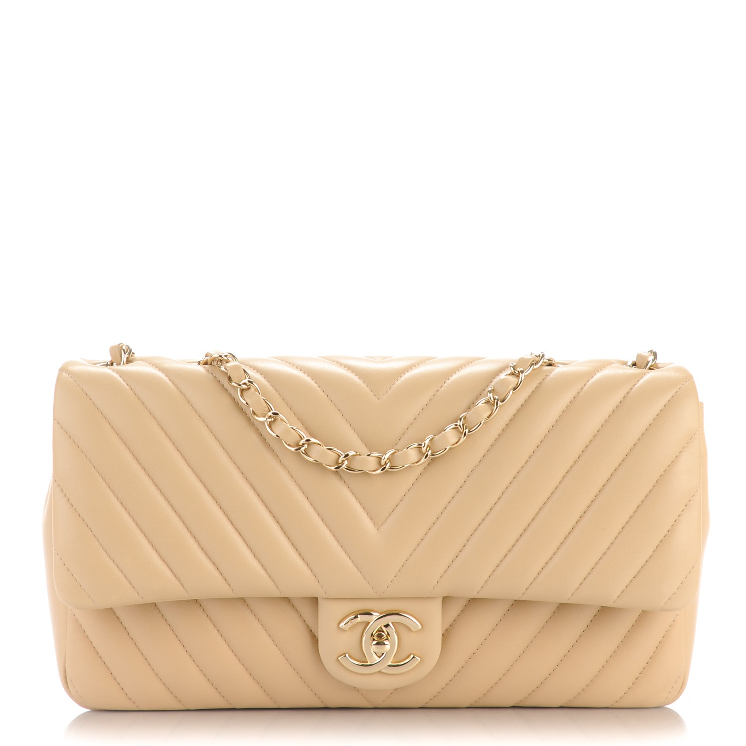 NMLambskin Medium Surpique Chevron Single Flap Light Beige