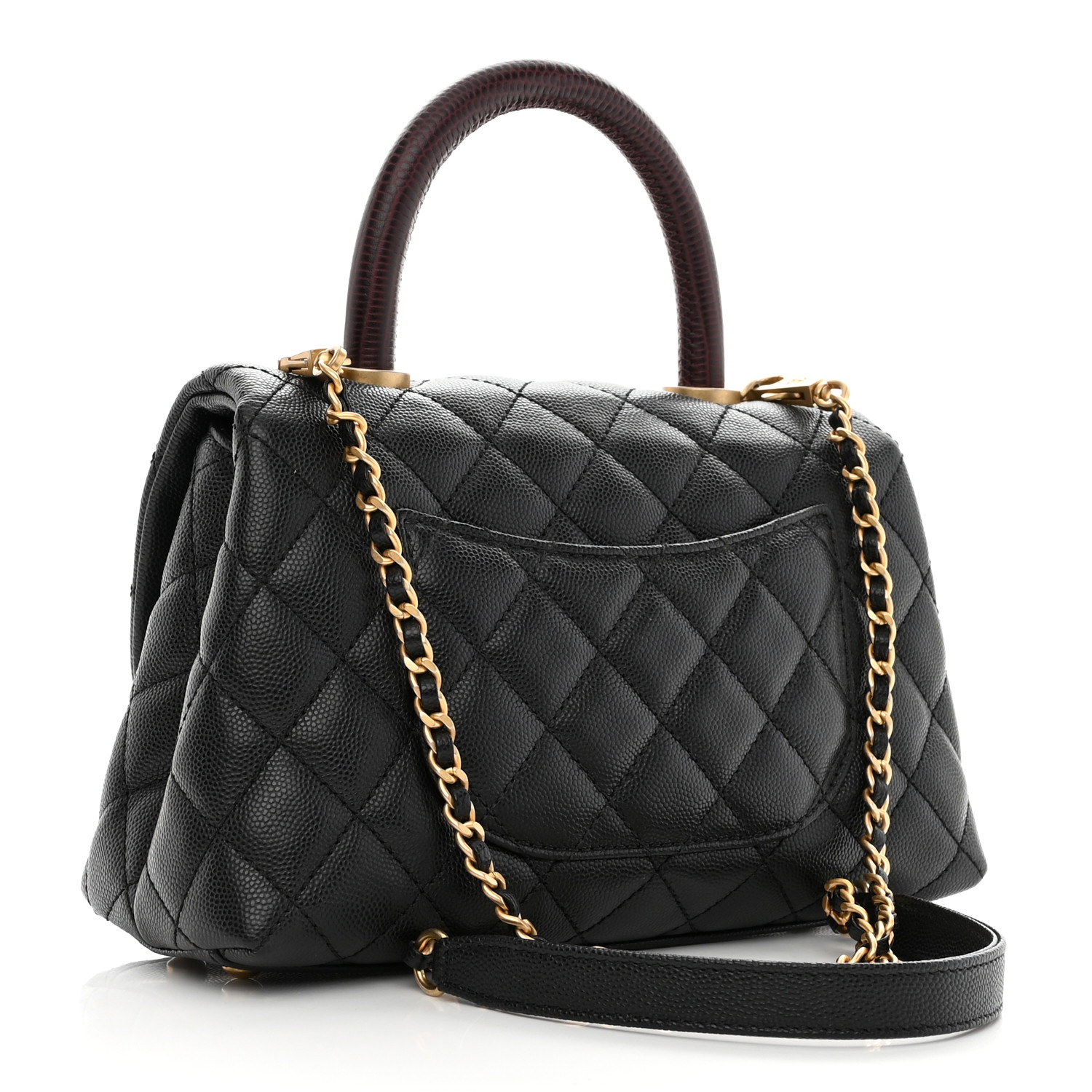 NMCaviar Lizard Embossed Quilted Mini Coco Handle Flap Black