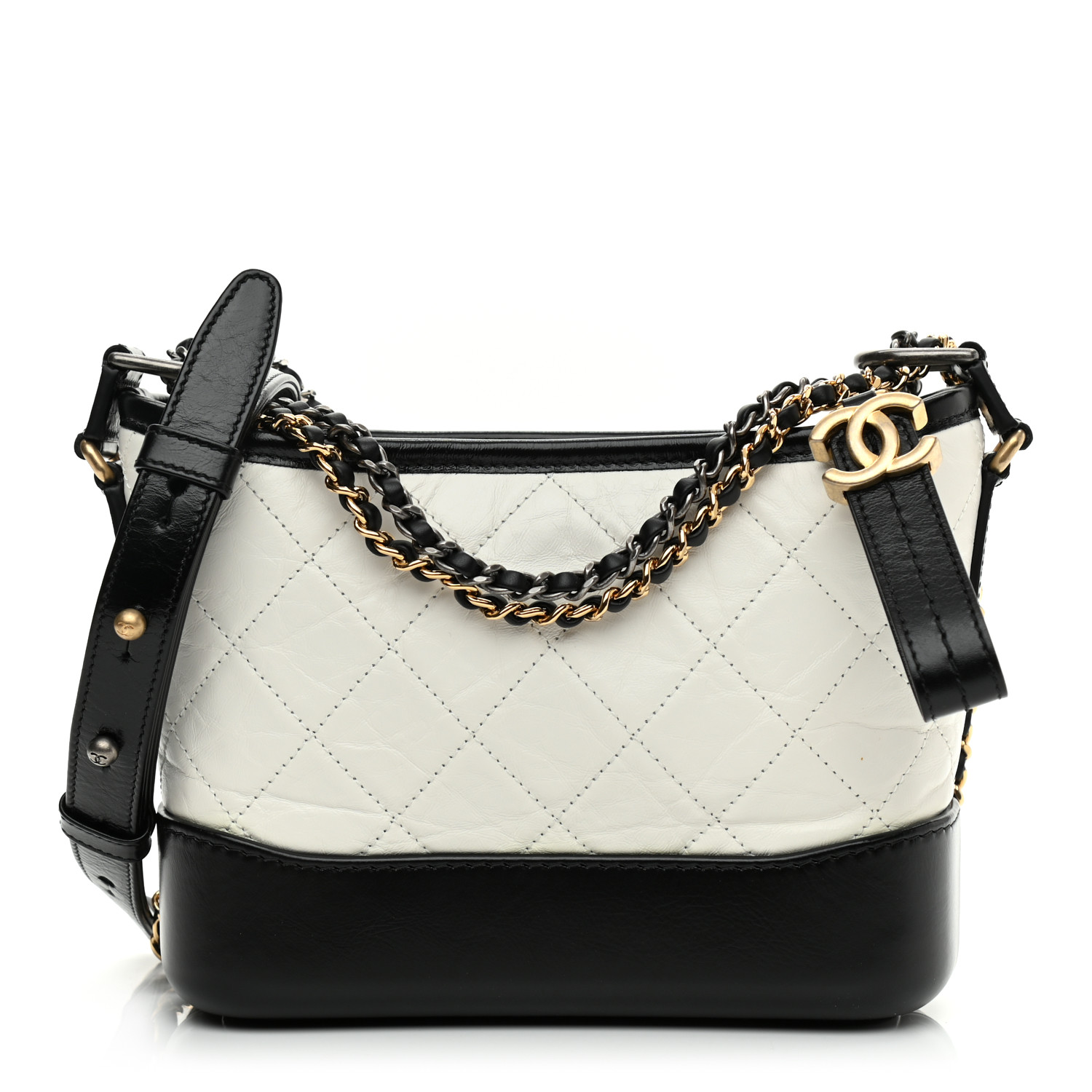 NMAged Calfskin Quilted Small Gabrielle Hobo Black White