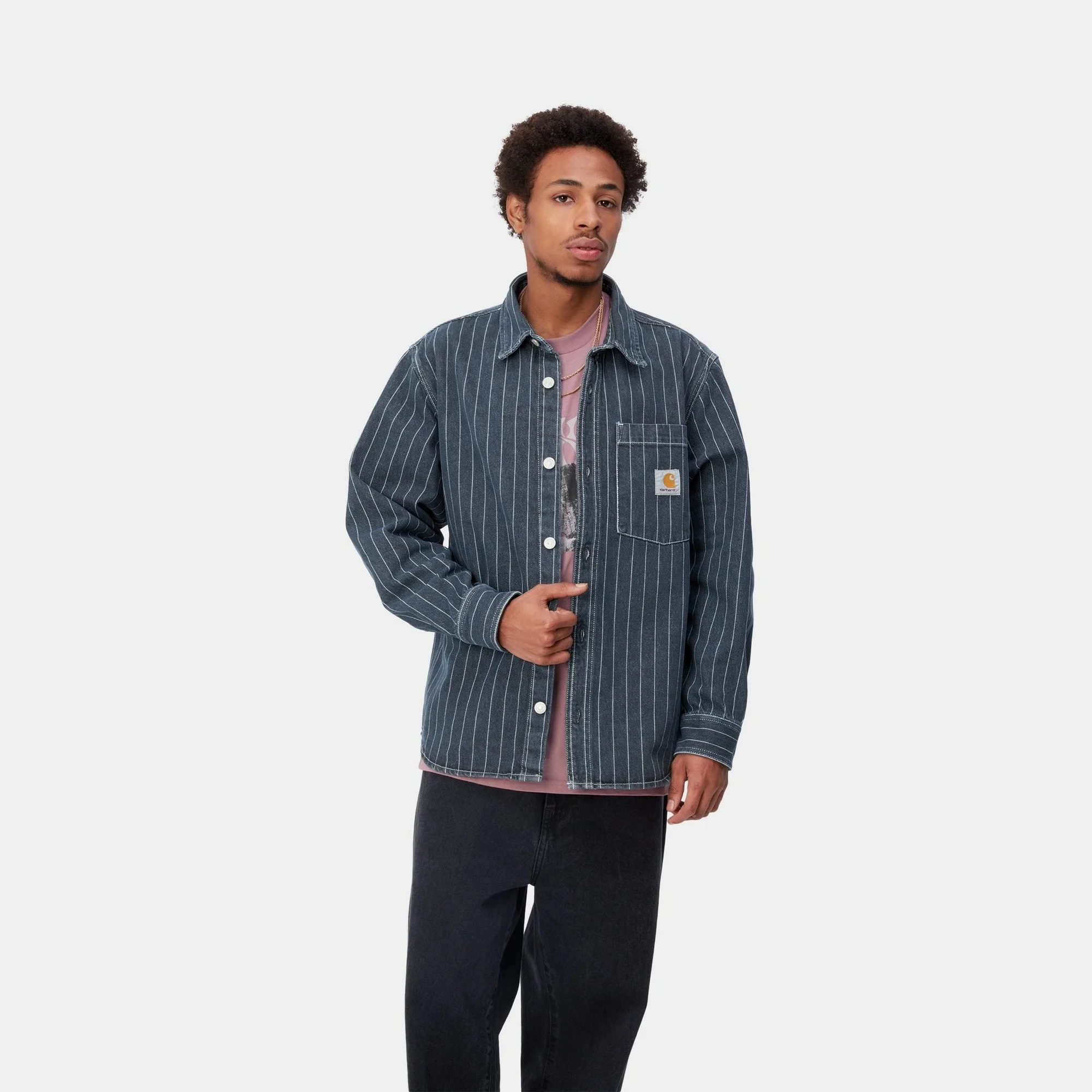 NMOrlean Stripe Shirt Jacket | Blue / White (stone washed)