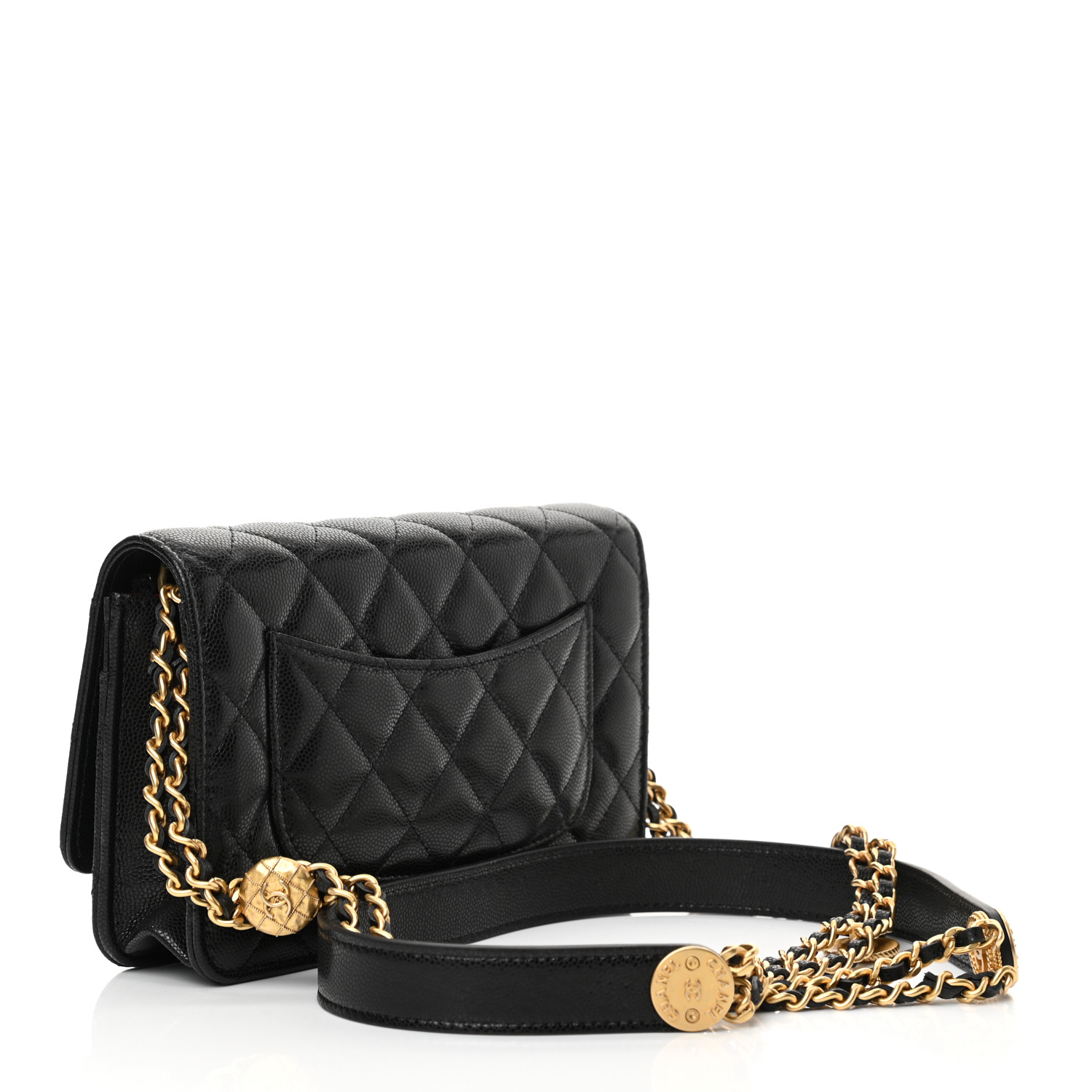 NMCaviar Quilted Twist Your Buttons Wallet On Chain WOC Black