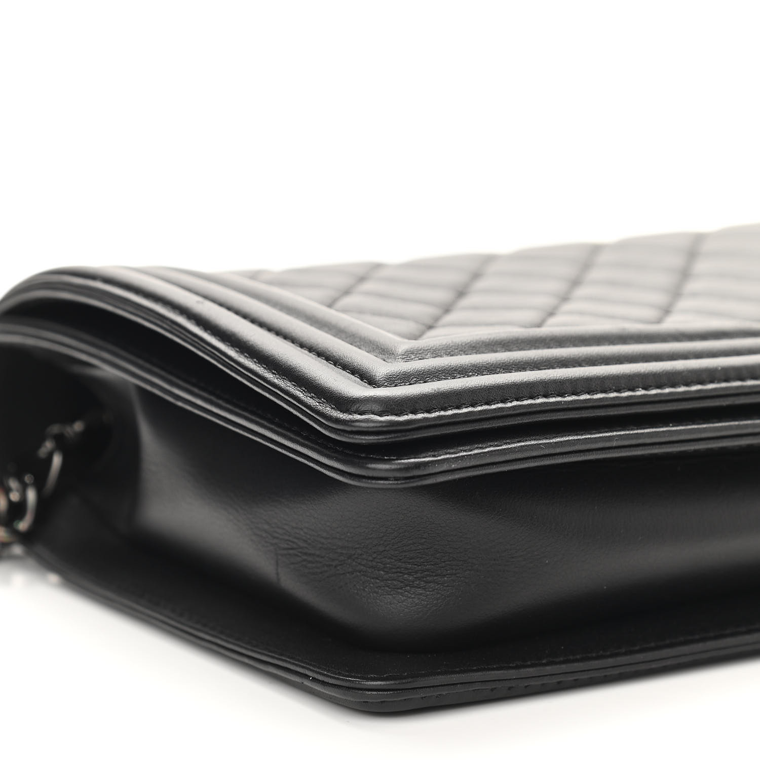 NMCalfskin Quilted Boy Clutch With Removable Chain So Black