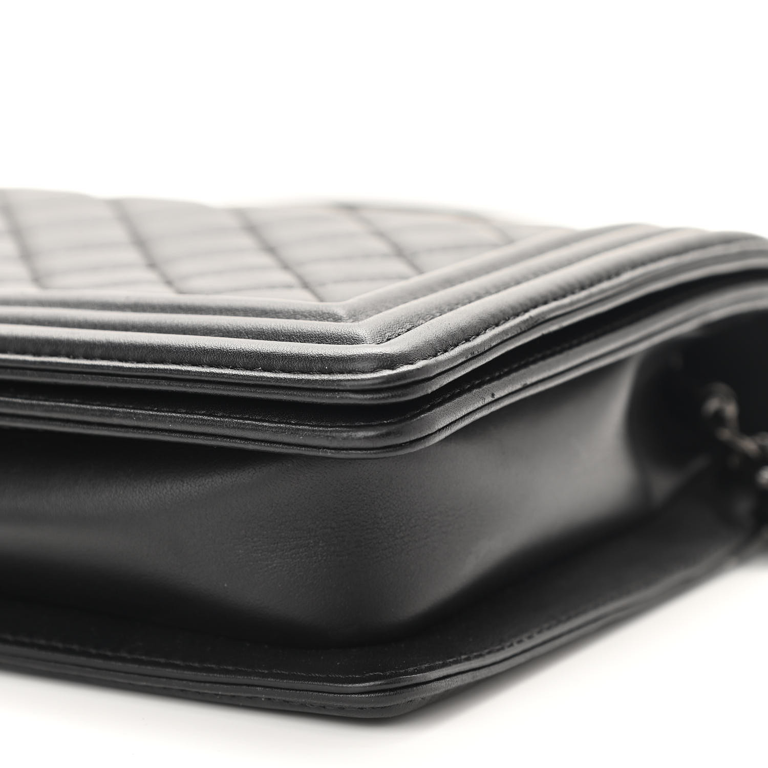 NMCalfskin Quilted Boy Clutch With Removable Chain So Black