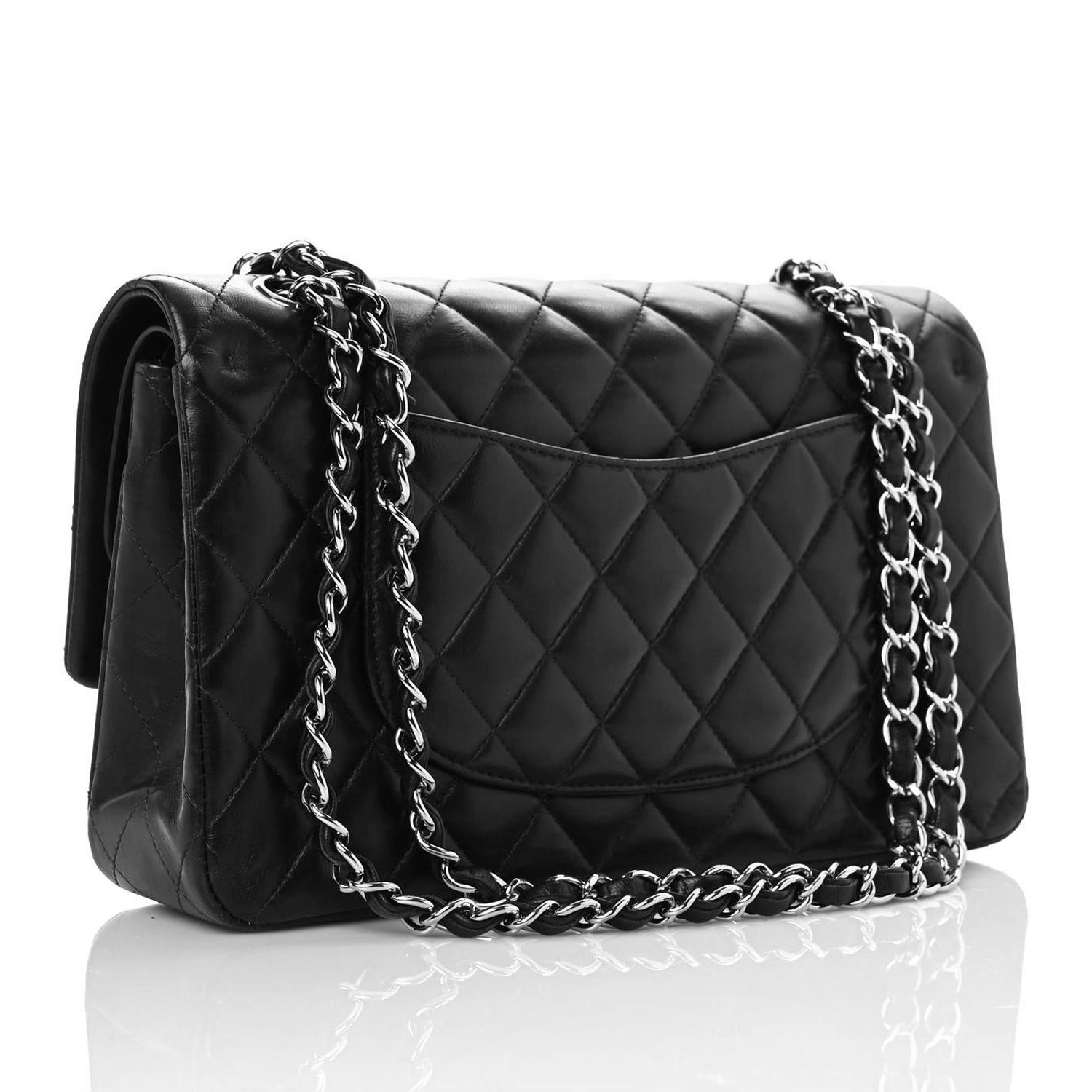NMLambskin Quilted Medium Double Flap Black