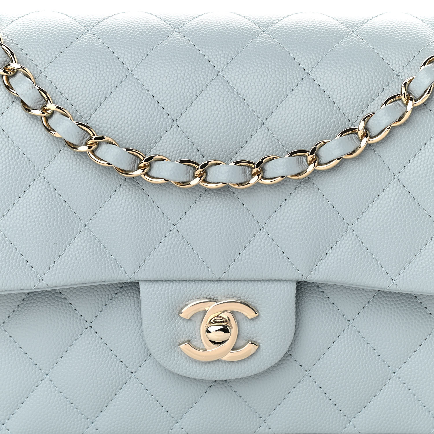 NMCaviar Quilted Medium Double Flap Light Blue
