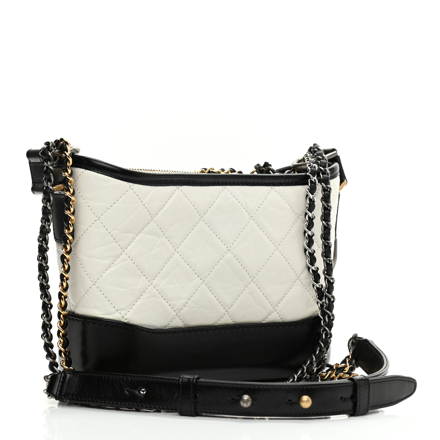 NMAged Calfskin Quilted Small Gabrielle Hobo Black White