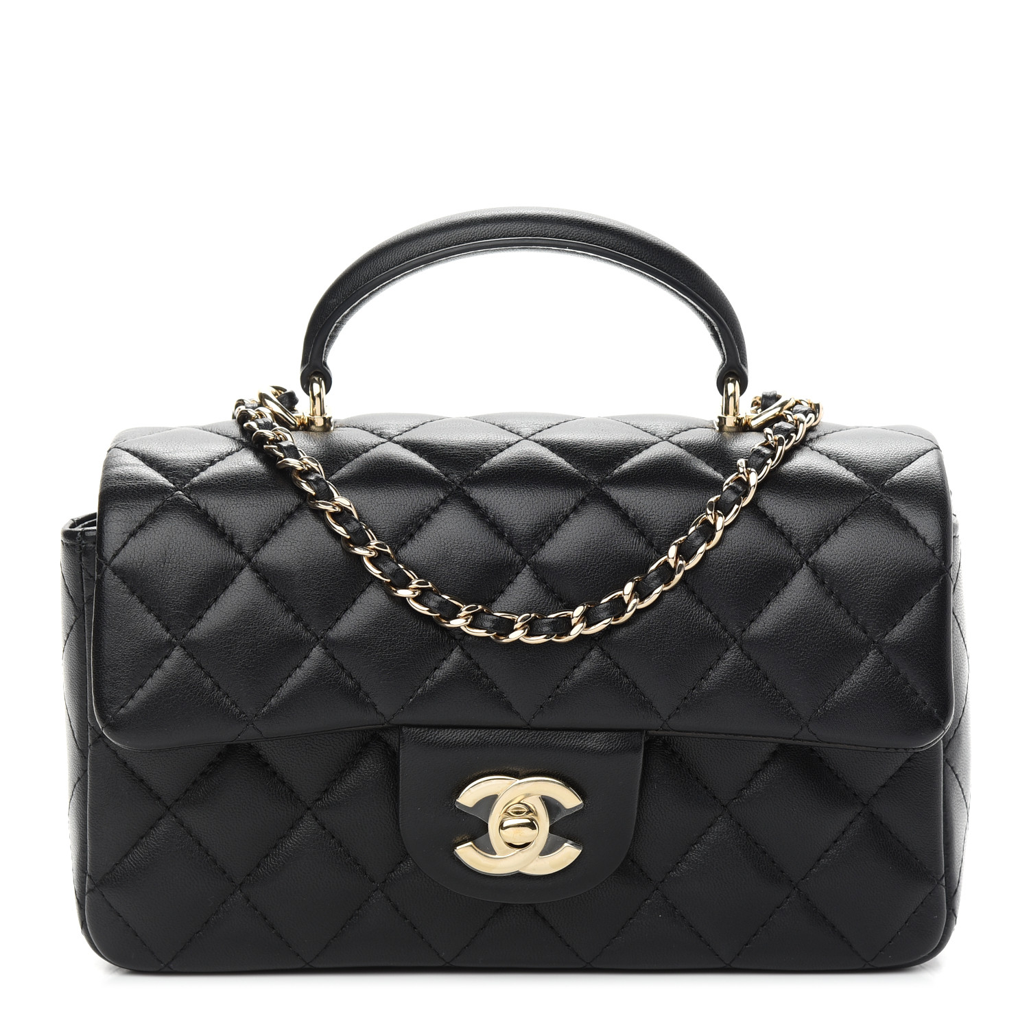 NMLambskin Quilted Mini Top Handle Rectangular Flap Black
