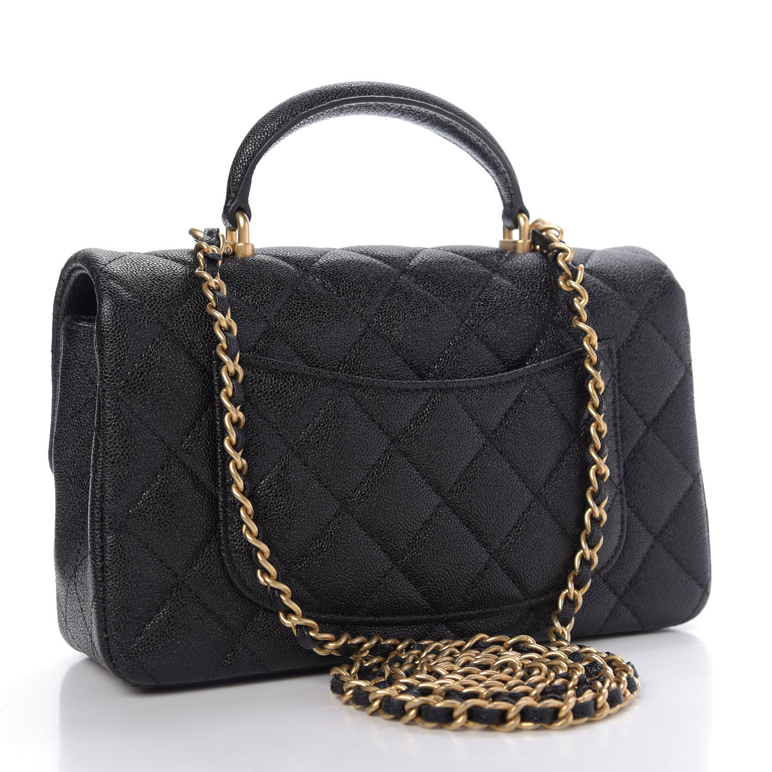 NMCaviar Quilted Mini Top Handle Rectangular Flap Black