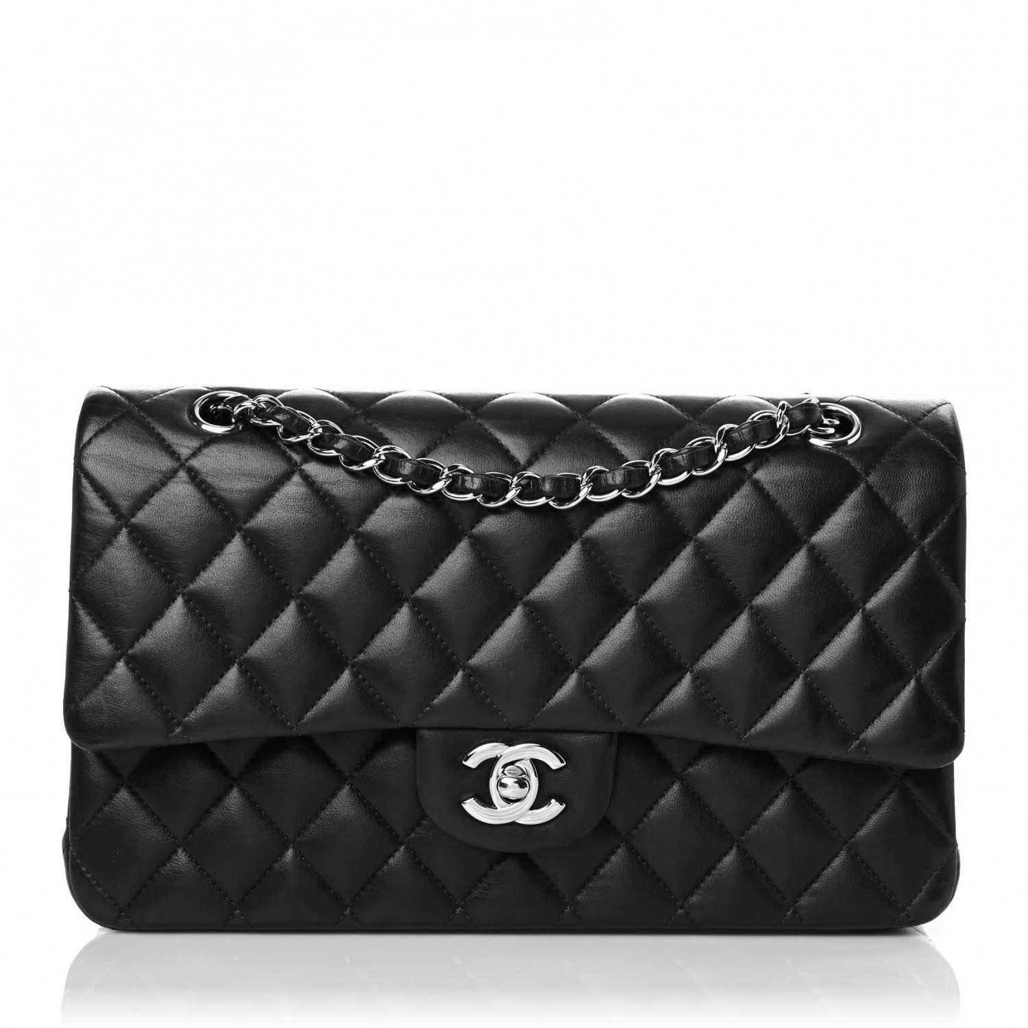 NMLambskin Quilted Medium Double Flap Black