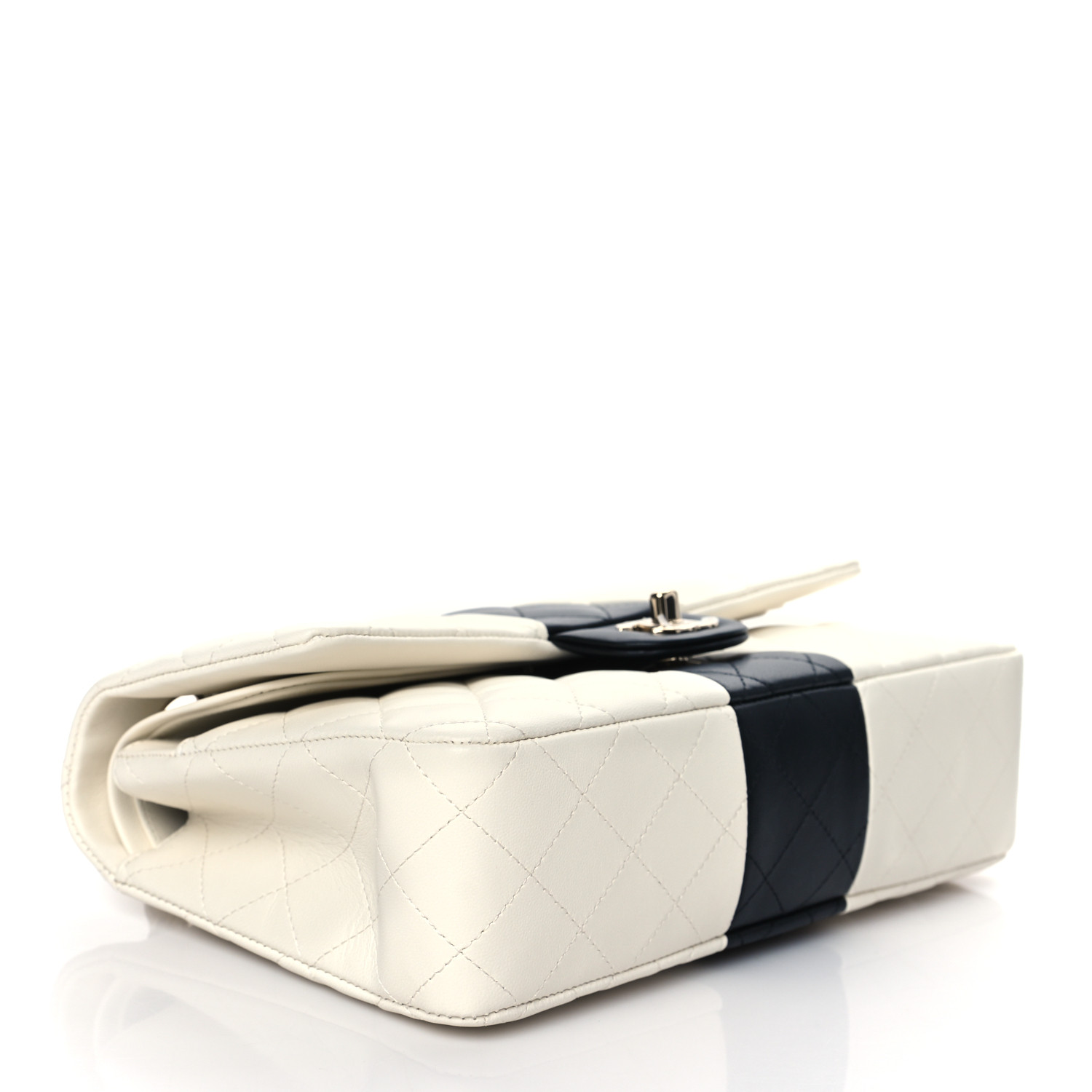 NMLambskin Quilted Medium Double Flap Black White