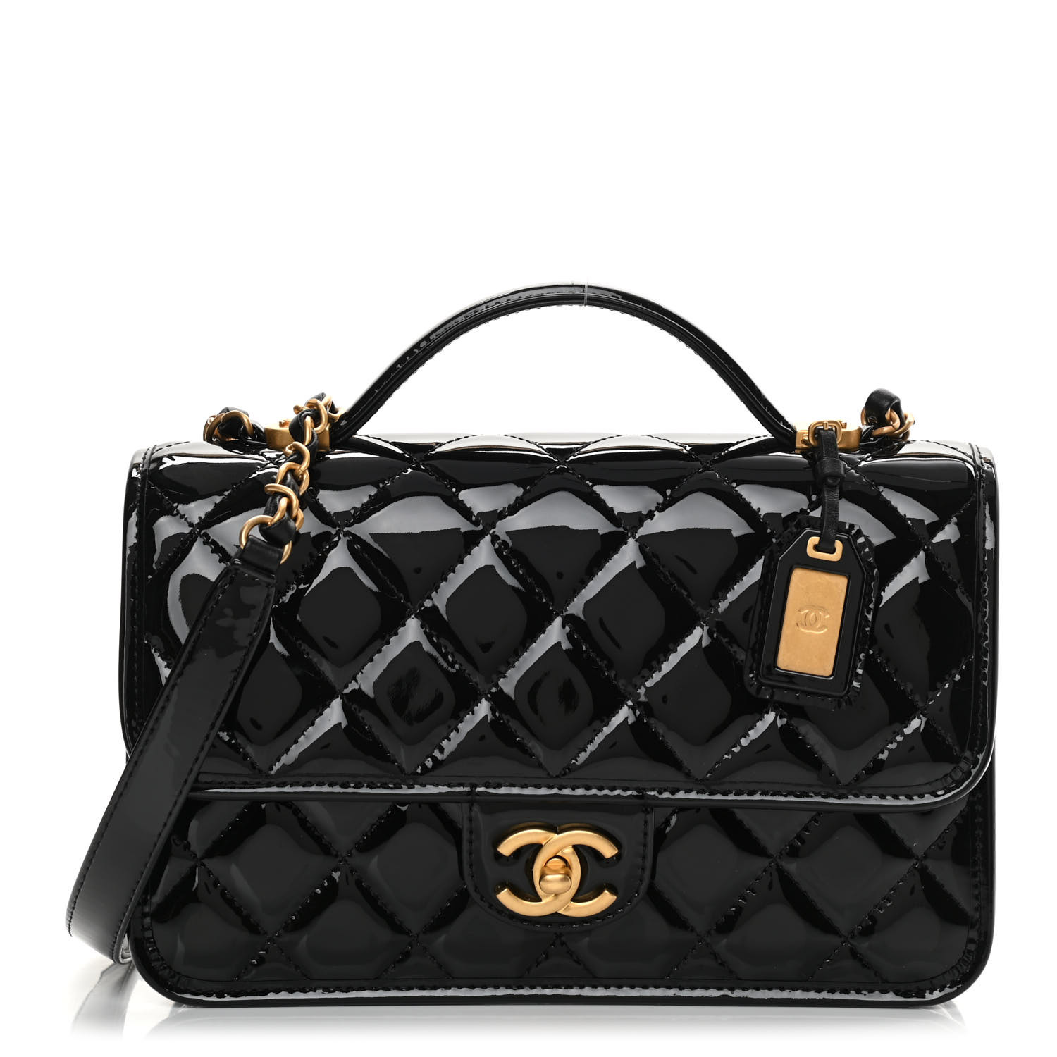 NMPatent Quilted Small Top Handle Flap Black