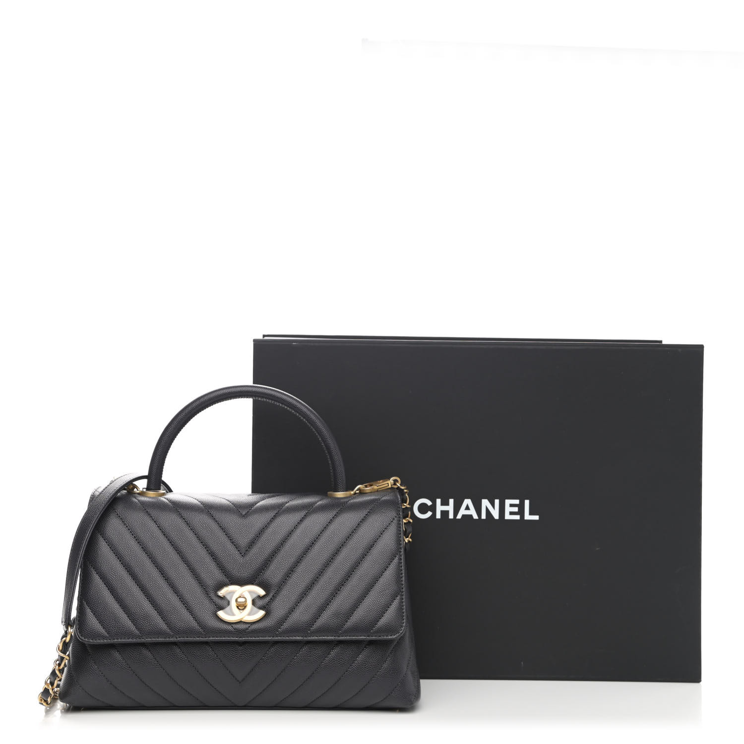 NMCaviar Chevron Quilted Small Coco Handle Flap Dark Grey