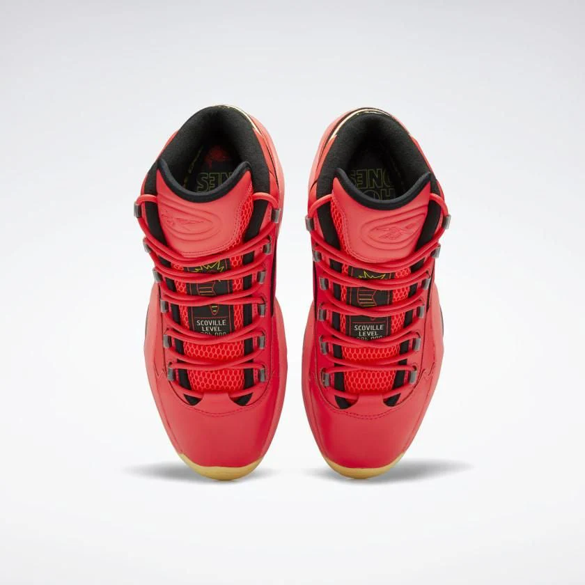 NMReebok Men's Hot Ones Question Mid Shoes - Neon Cherry Orange / Black / Yellow