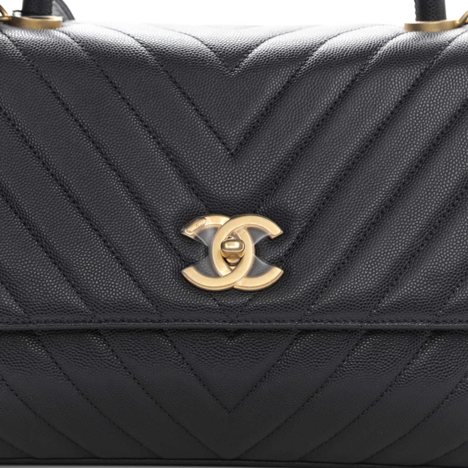NMCaviar Chevron Quilted Small Coco Handle Flap Dark Grey