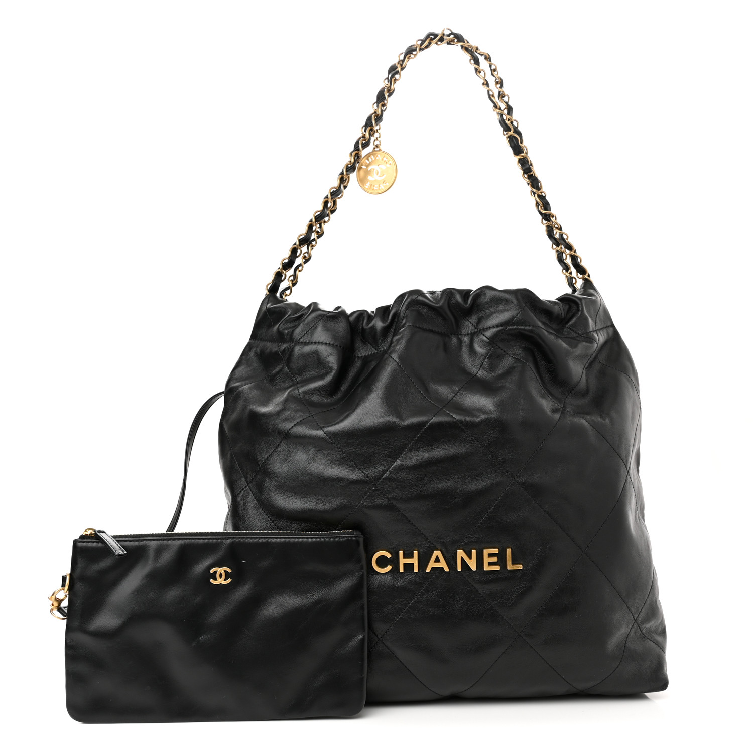 NMShiny Calfskin Quilted Small Chanel 22 Black