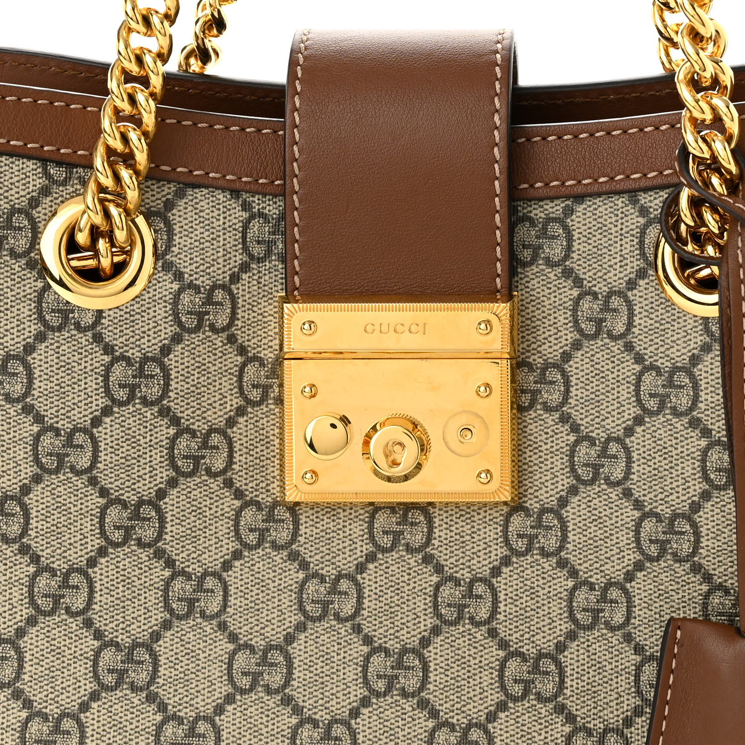 NMGG Supreme Monogram Calfskin Small Padlock Tote Beige Ebony Tuscany