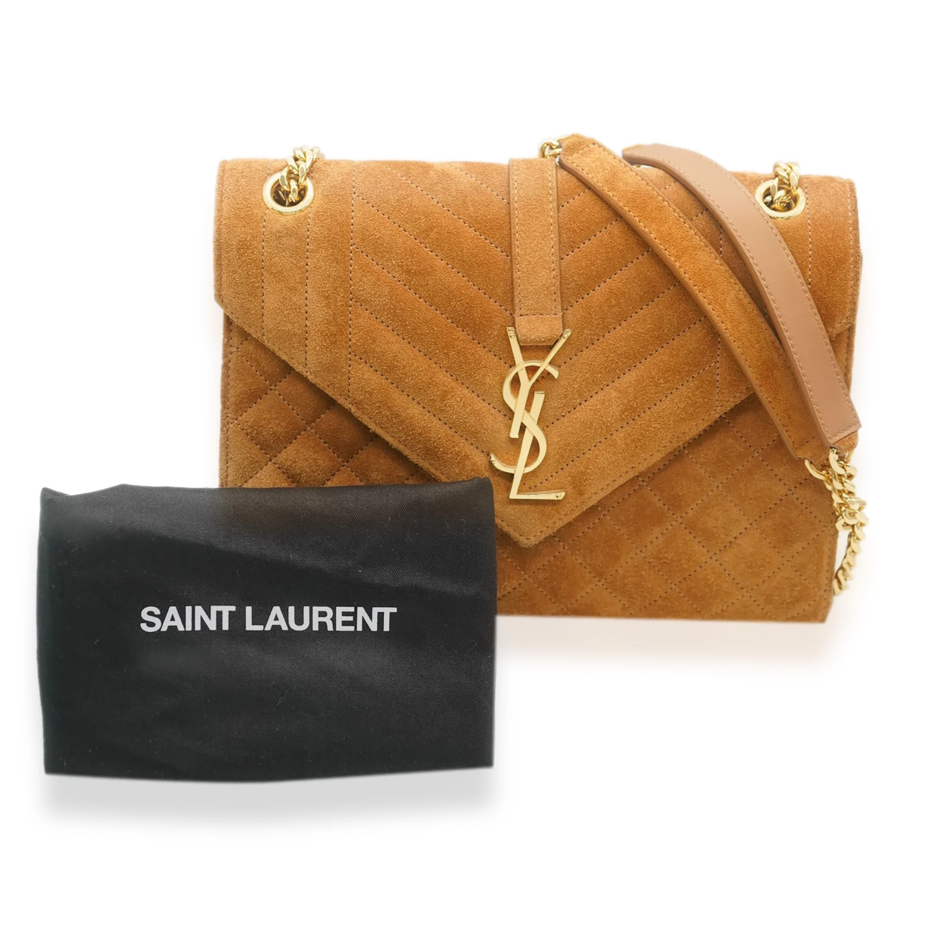 NMSaint Laurent Brown Suede Tri Quilt Envelope Flap Chain Bag