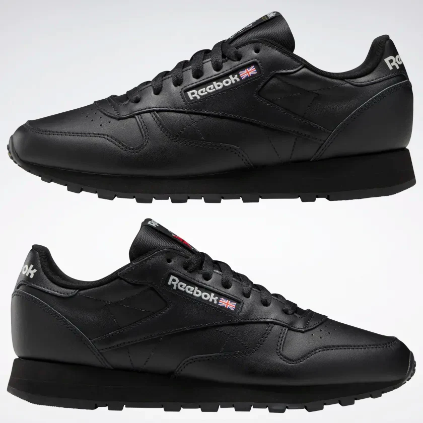 NMReebok Men's Classic Leather Shoes - Core Black / Pure Grey 5