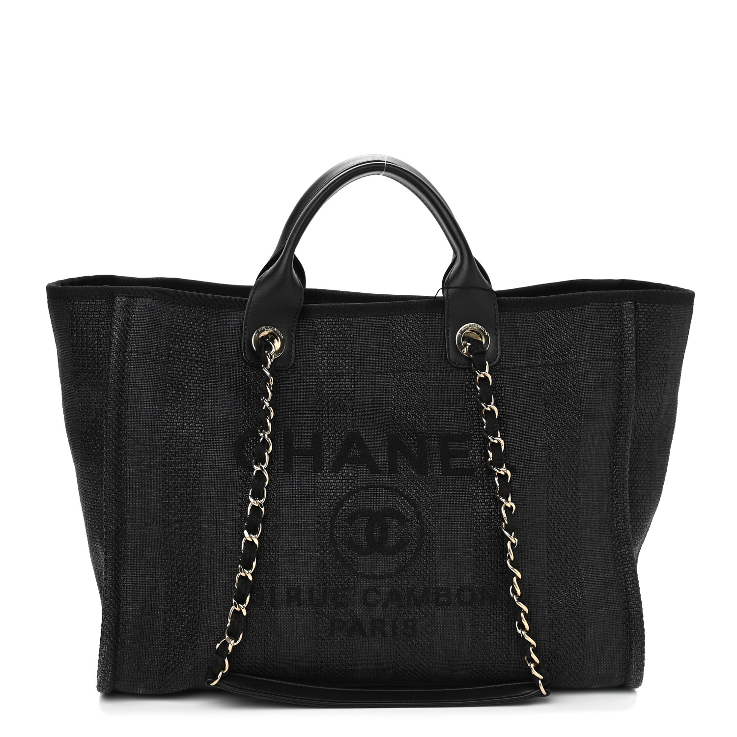 NMMixed Fibers Calfskin Striped Medium Deauville Tote Black