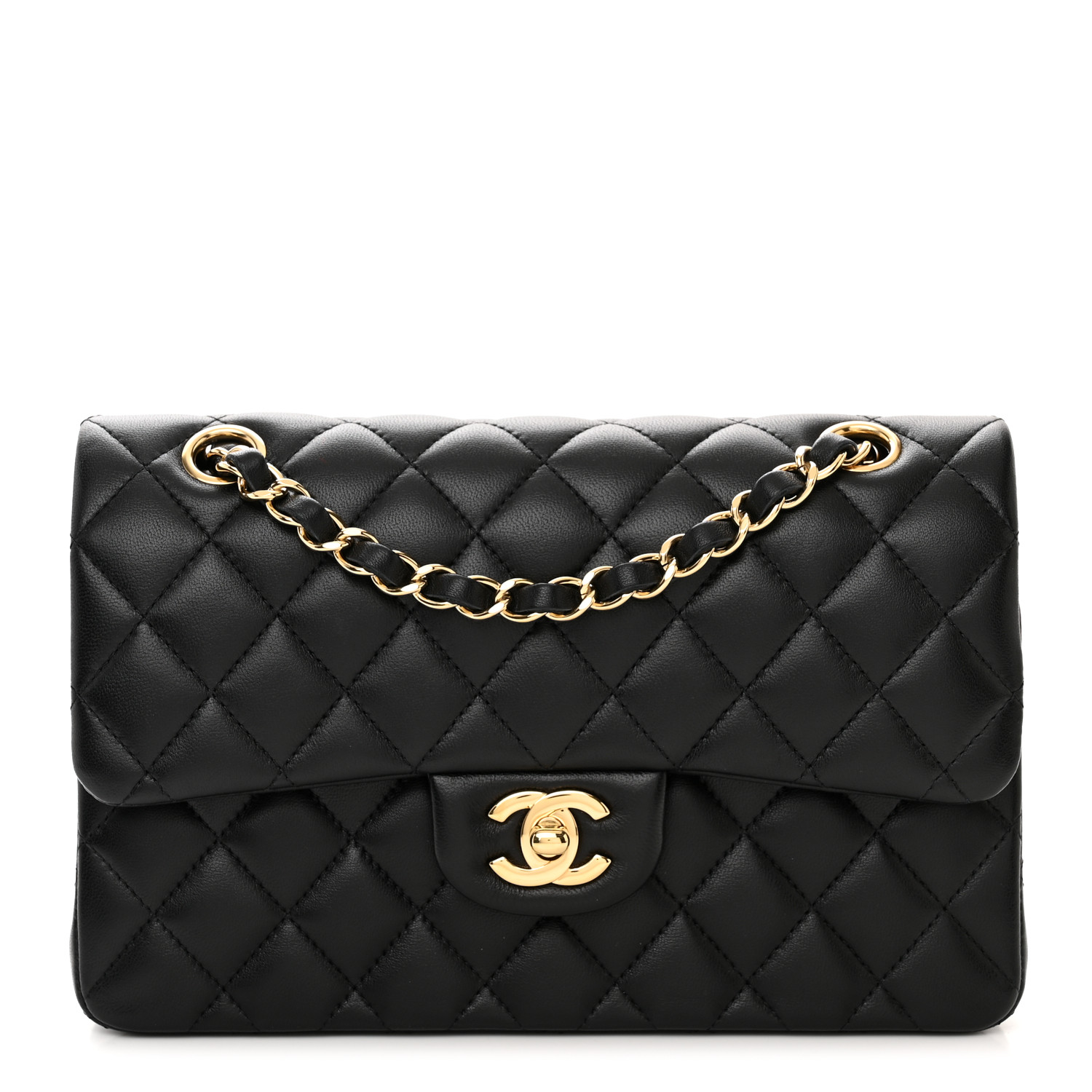NMLambskin Quilted Small Double Flap Black