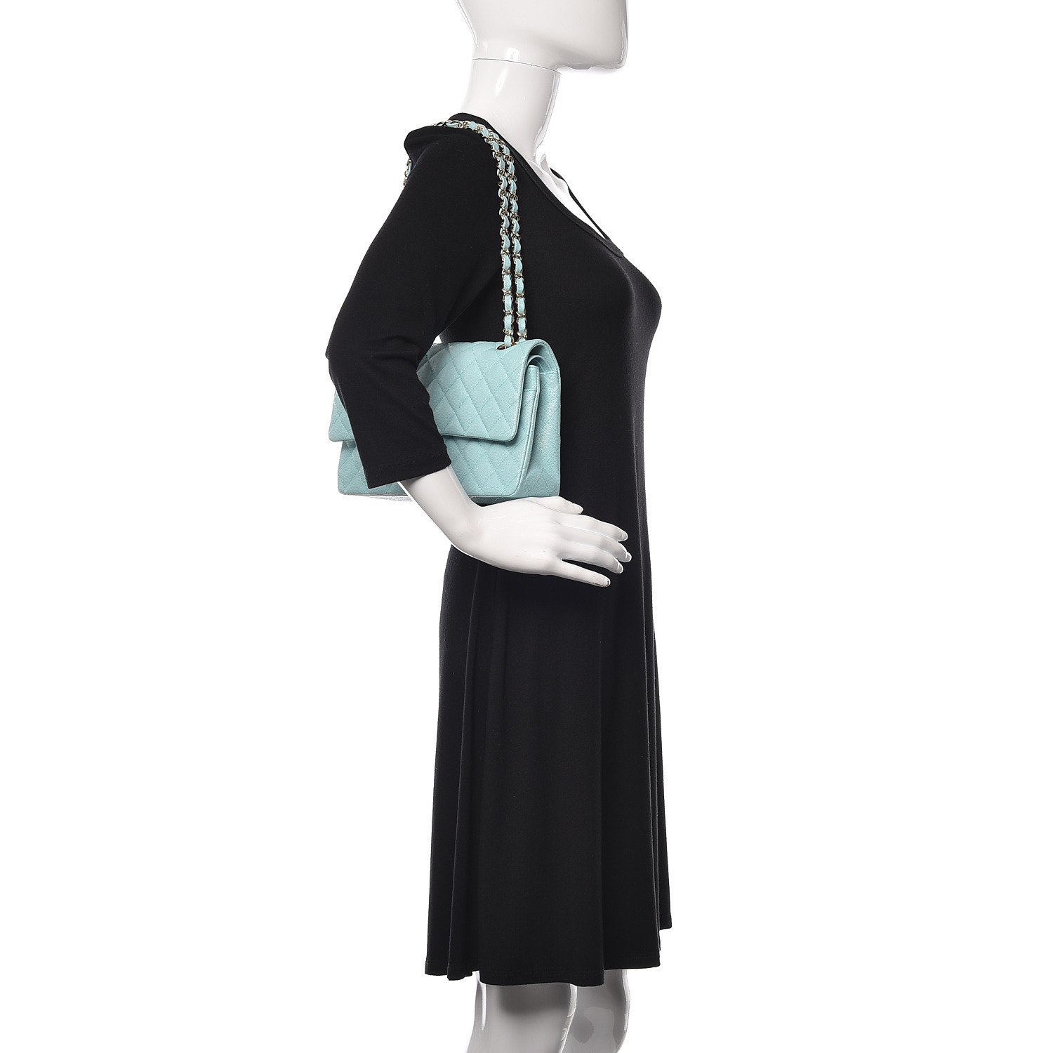 NMCaviar Quilted Medium Double Flap Light Blue