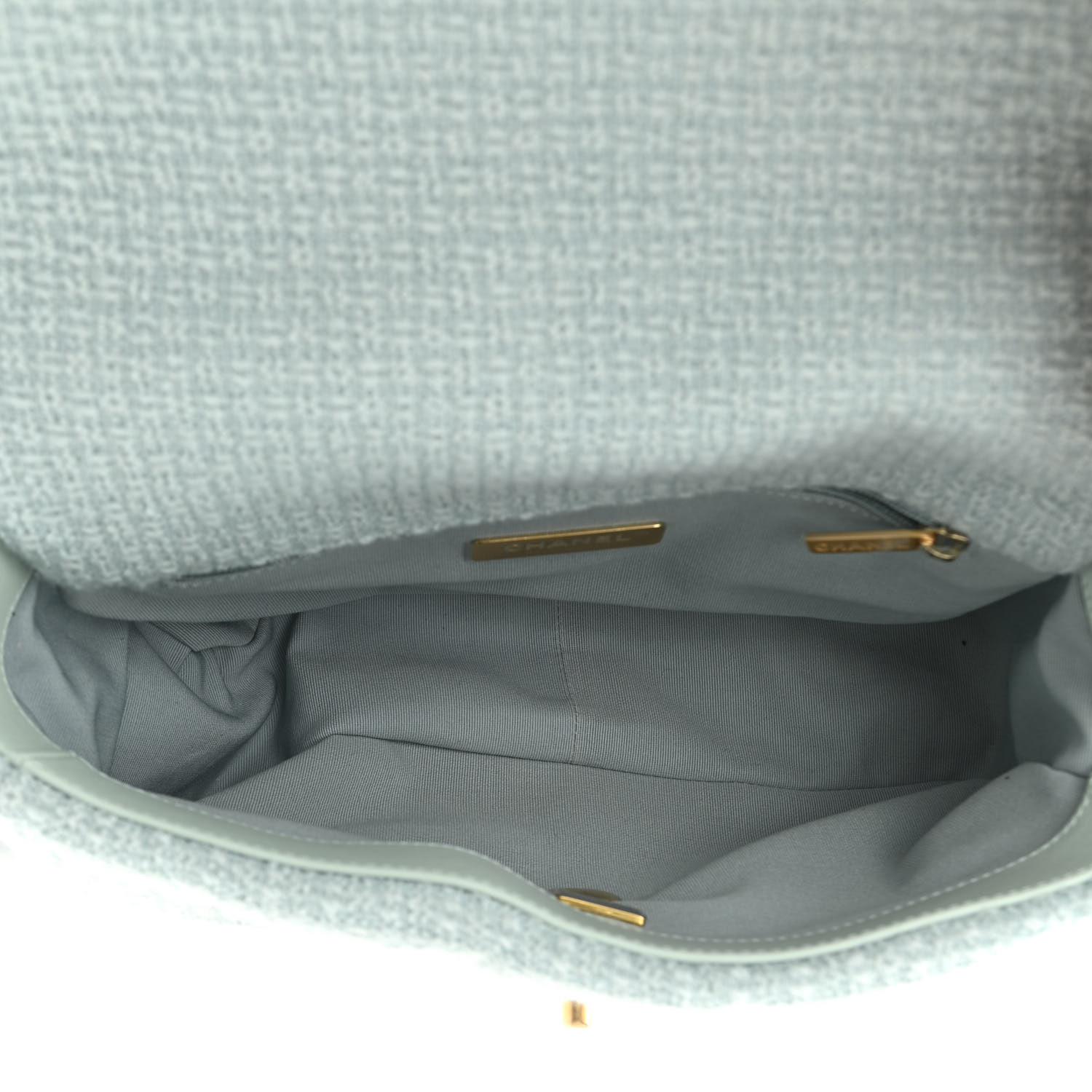 NMTweed Mixed Fibers Quilted Medium Chanel 19 Flap Light Green