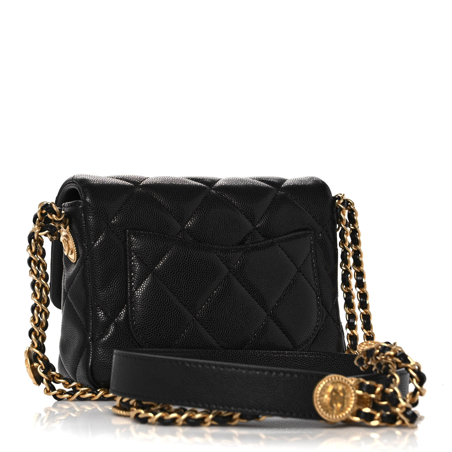 NMCHANEL Caviar Quilted Mini Twist Your Buttons Flap Black