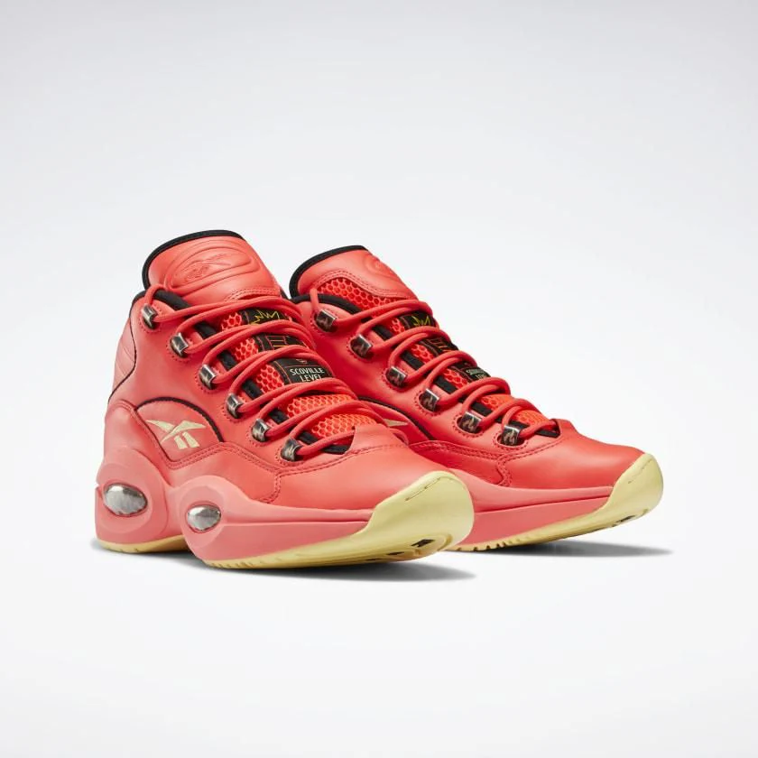 NMReebok Men's Hot Ones Question Mid Shoes - Neon Cherry Orange / Black / Yellow