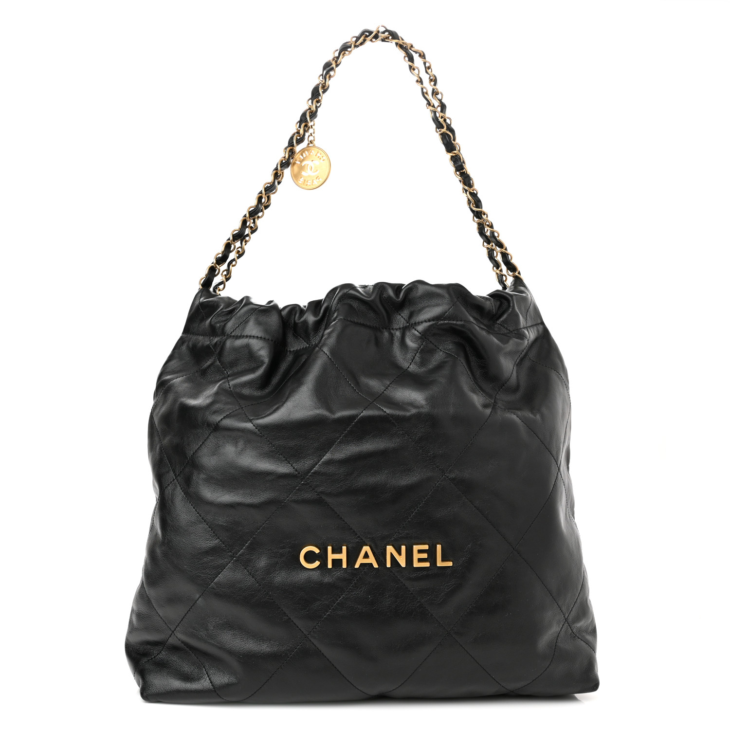 NMShiny Calfskin Quilted Small Chanel 22 Black