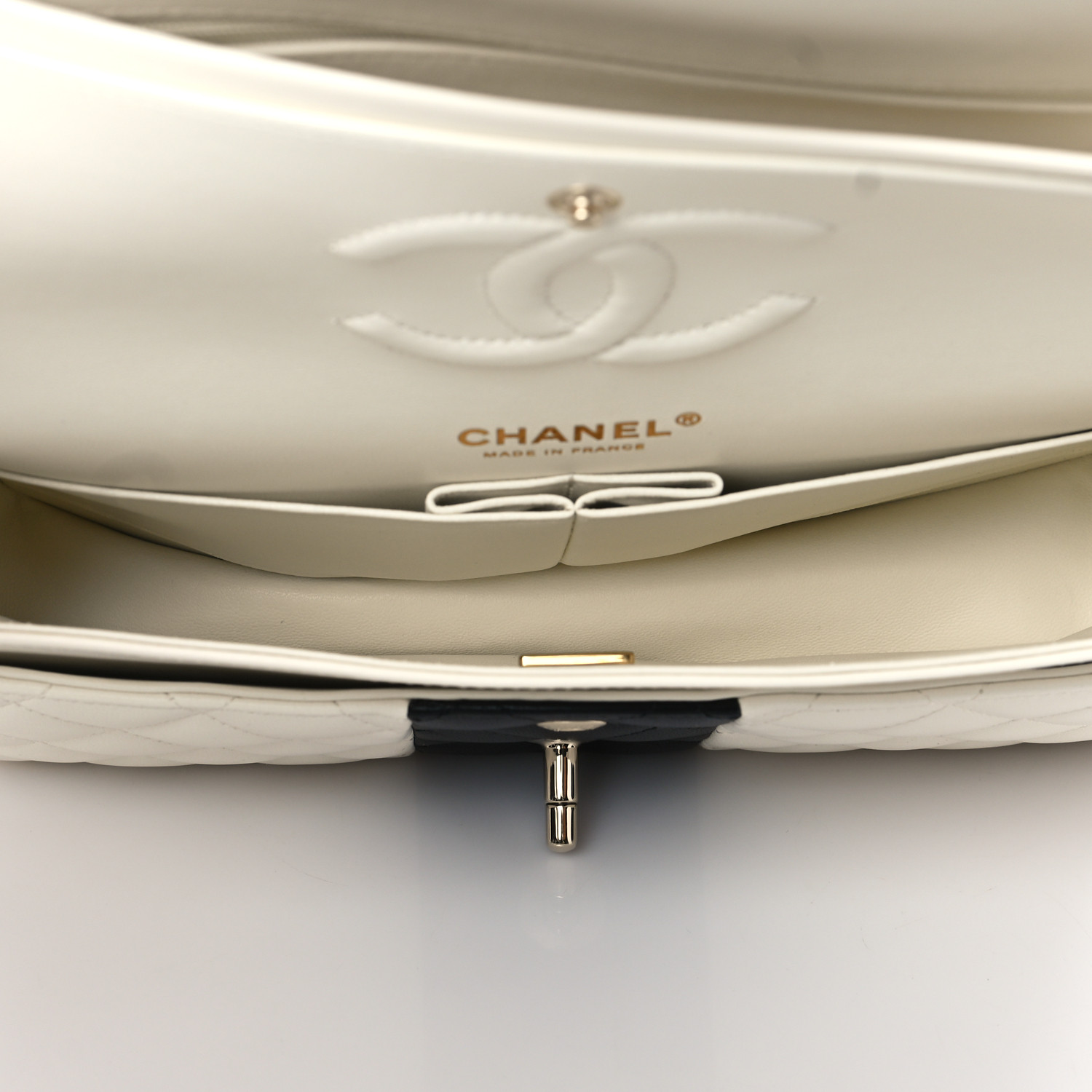 NMLambskin Quilted Medium Double Flap Black White