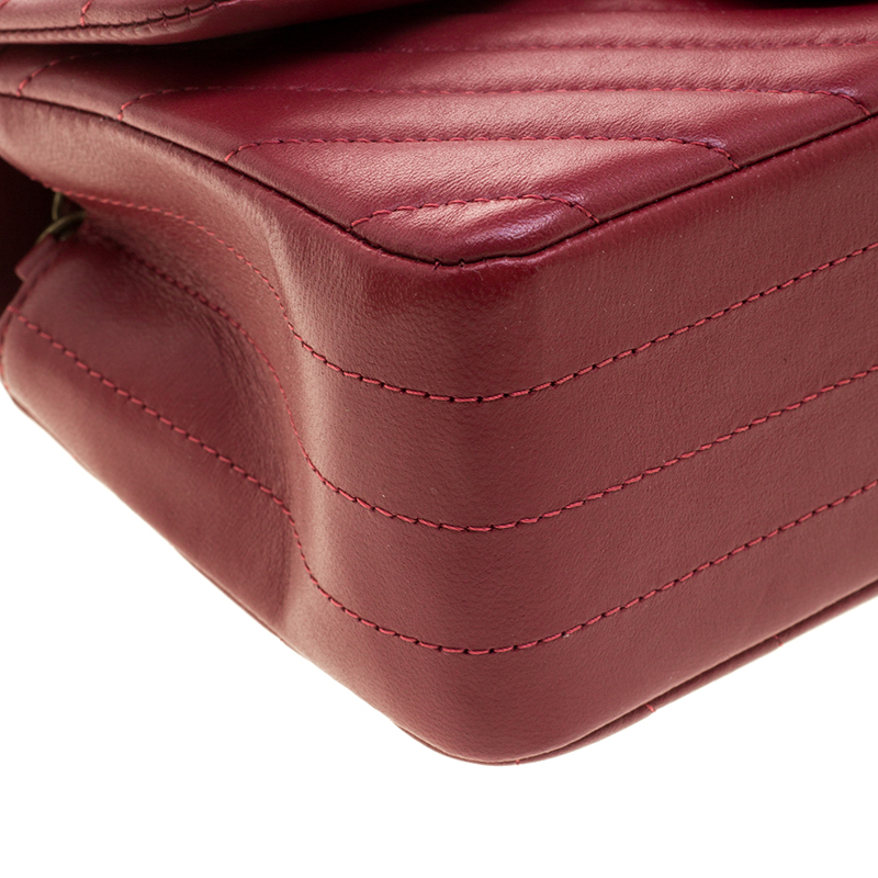 NMDark Red Chevron Leather New Mini Classic Flap Bag